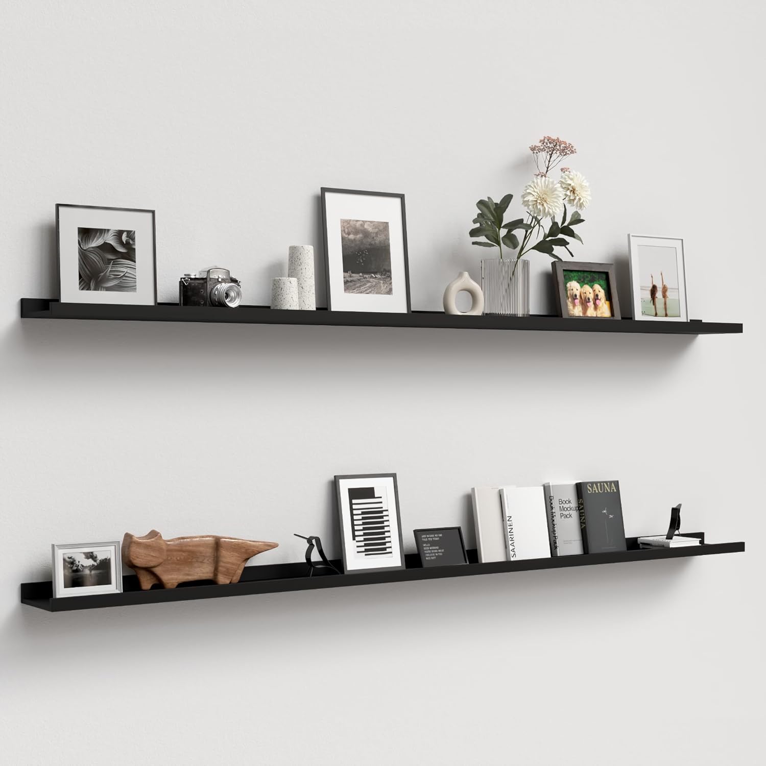 Floating Shelves Wall Mounted Set of 2, Modern White Shelves for Bedroom, Nursery Shelves with Lip, Display Picture Ledge Shelf for Wall Decor Living Room Bathroom Kitchen - White