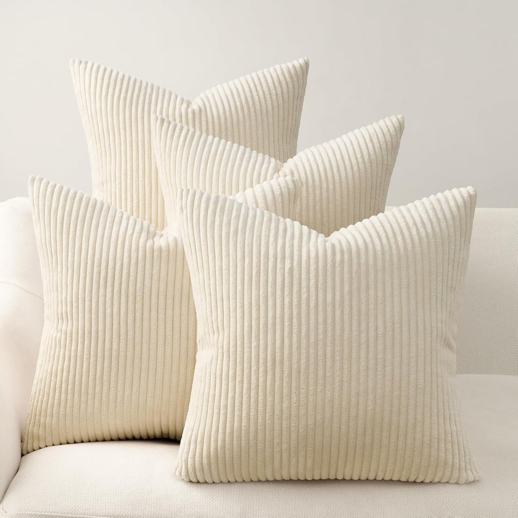 Topfinel Fall Burnt Orange Decorative Throw Pillows Covers 18x18 Inch Set of 4,Yellow Green Gradient Series Corduroy Striped Square Pillow Case,Western Modern Cushion Cover for Couch Sofa Bedroom