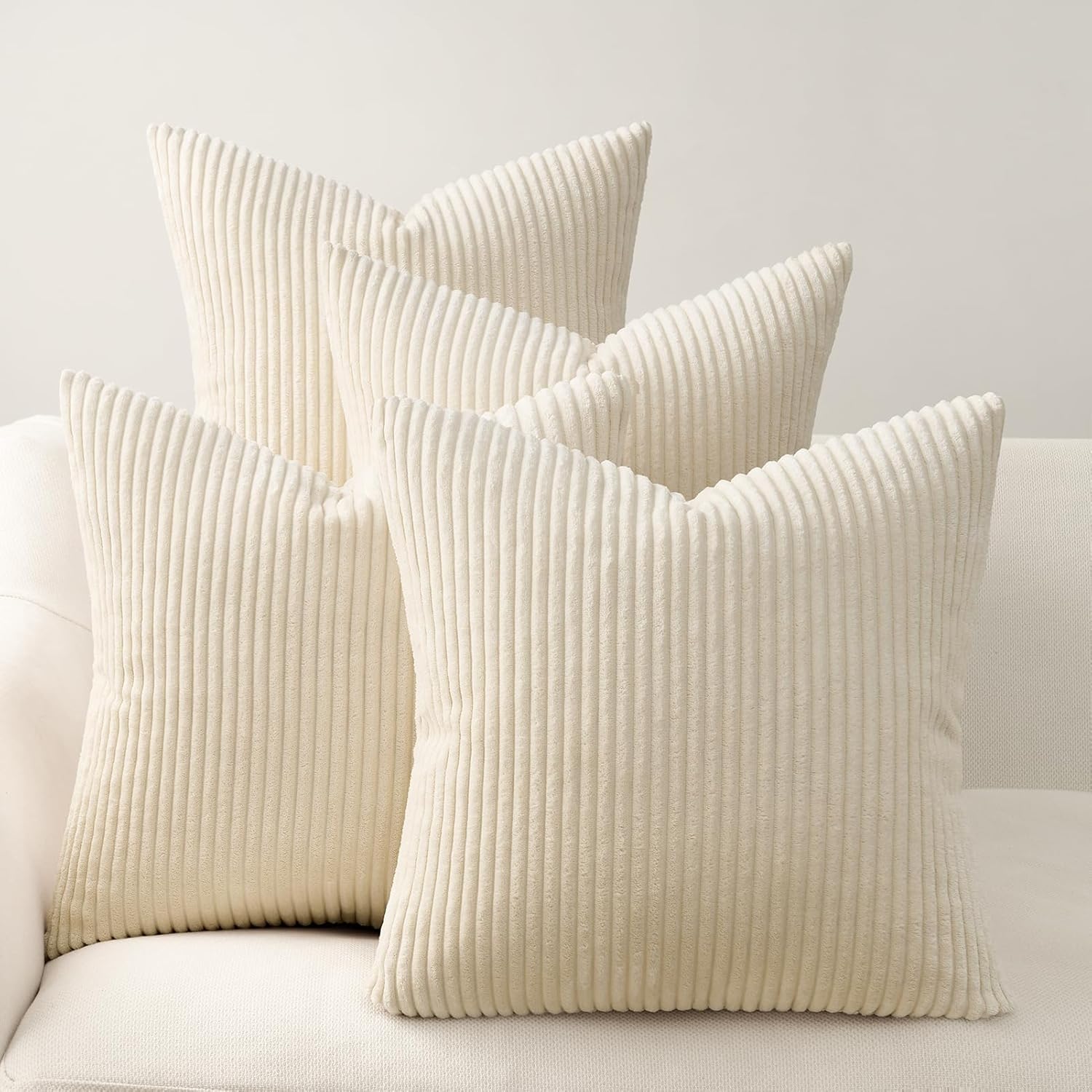 Topfinel Fall Burnt Orange Decorative Throw Pillows Covers 18x18 Inch Set of 4,Yellow Green Gradient Series Corduroy Striped Square Pillow Case,Western Modern Cushion Cover for Couch Sofa Bedroom