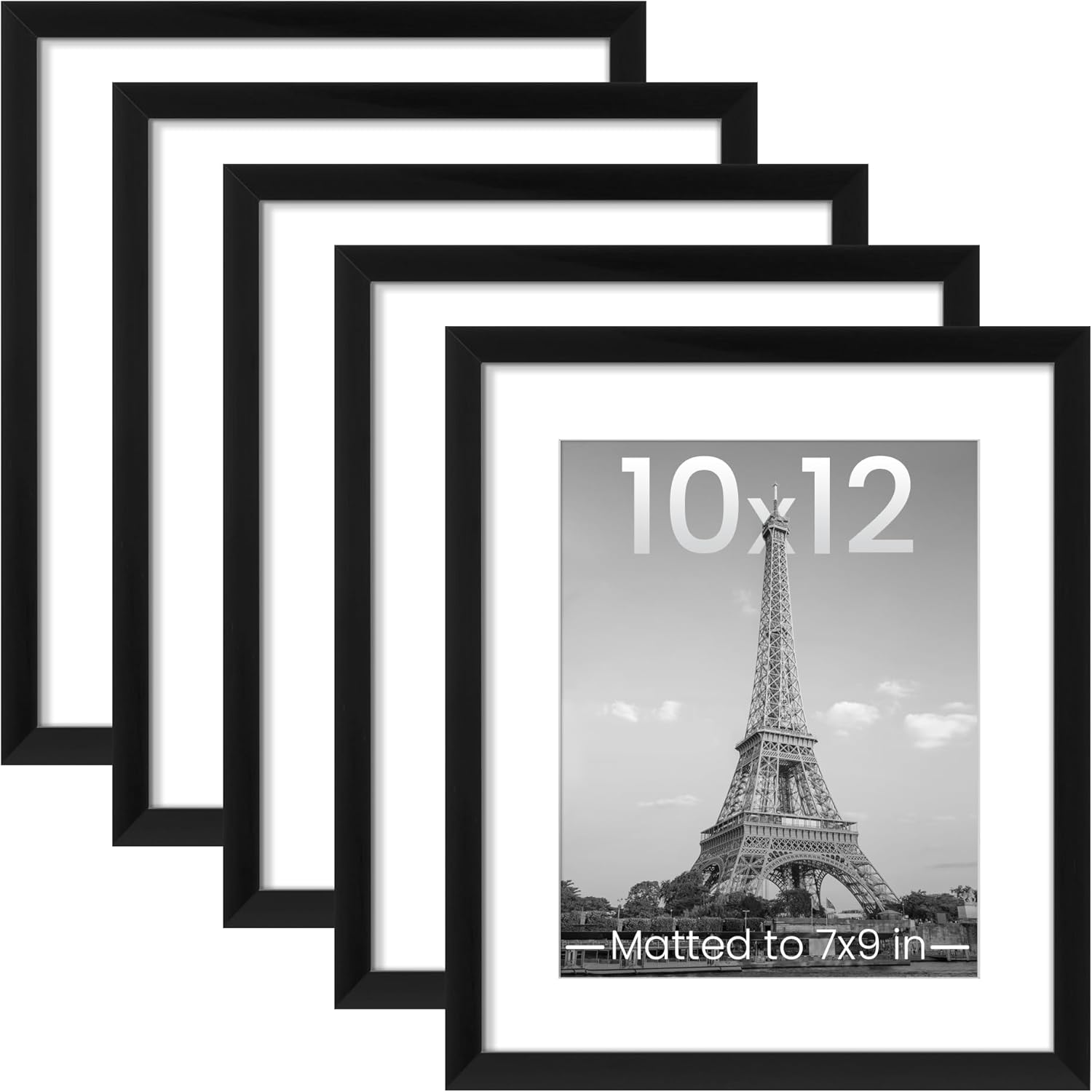 upsimples 11x14 Picture Frame Set of 5, Display Pictures 8x10 with Mat or 11x14 Without Mat, Wall Gallery Photo Frames, Black