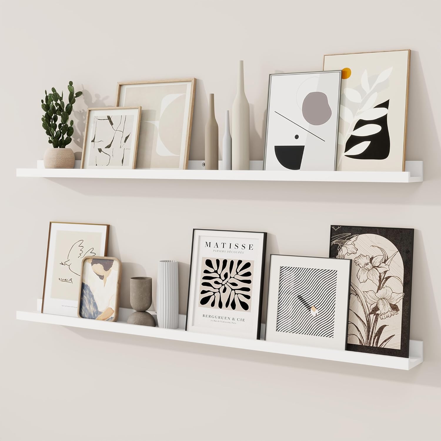 RICHFOCUS Picture Ledge Shelf, 36 inch Floating Shelves Set of 2, Wood Wall Shelves with Lip, Wall Decor Storage for Bedroom Living Room Bathroom Kitchen Nursery Photo Picture, Rustic Brown