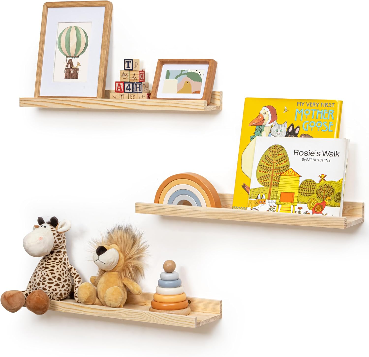 Picture Ledge Shelf, Floating Shelves Set of 2, Solid Pine Wood 72'' Long Large Nursery Book Shelves for Toys Storage, Kids Bookshelf for Living Room Bedroom Decor Books Photo Frames, White