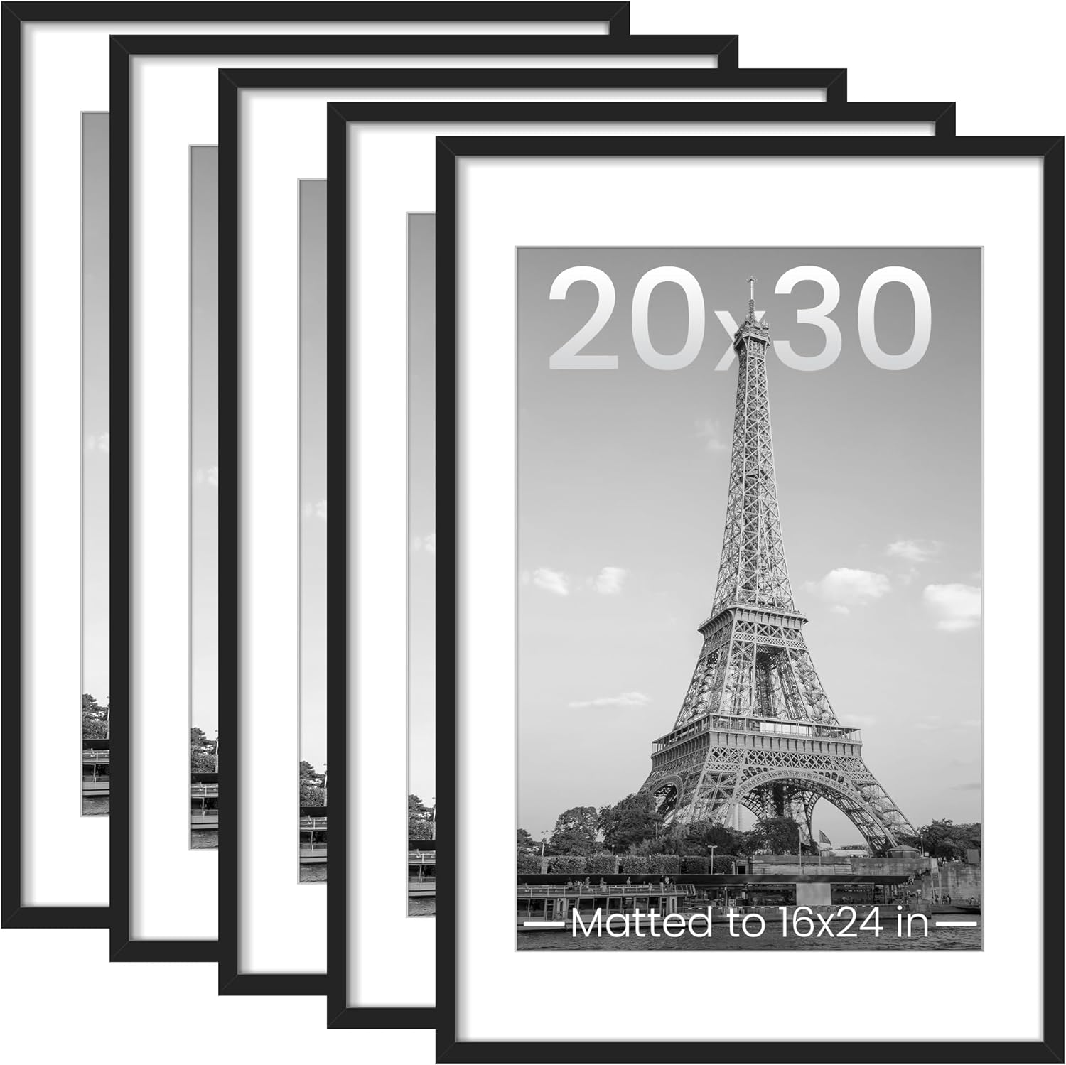 upsimples 11x14 Picture Frame Set of 5, Display Pictures 8x10 with Mat or 11x14 Without Mat, Wall Gallery Photo Frames, Black