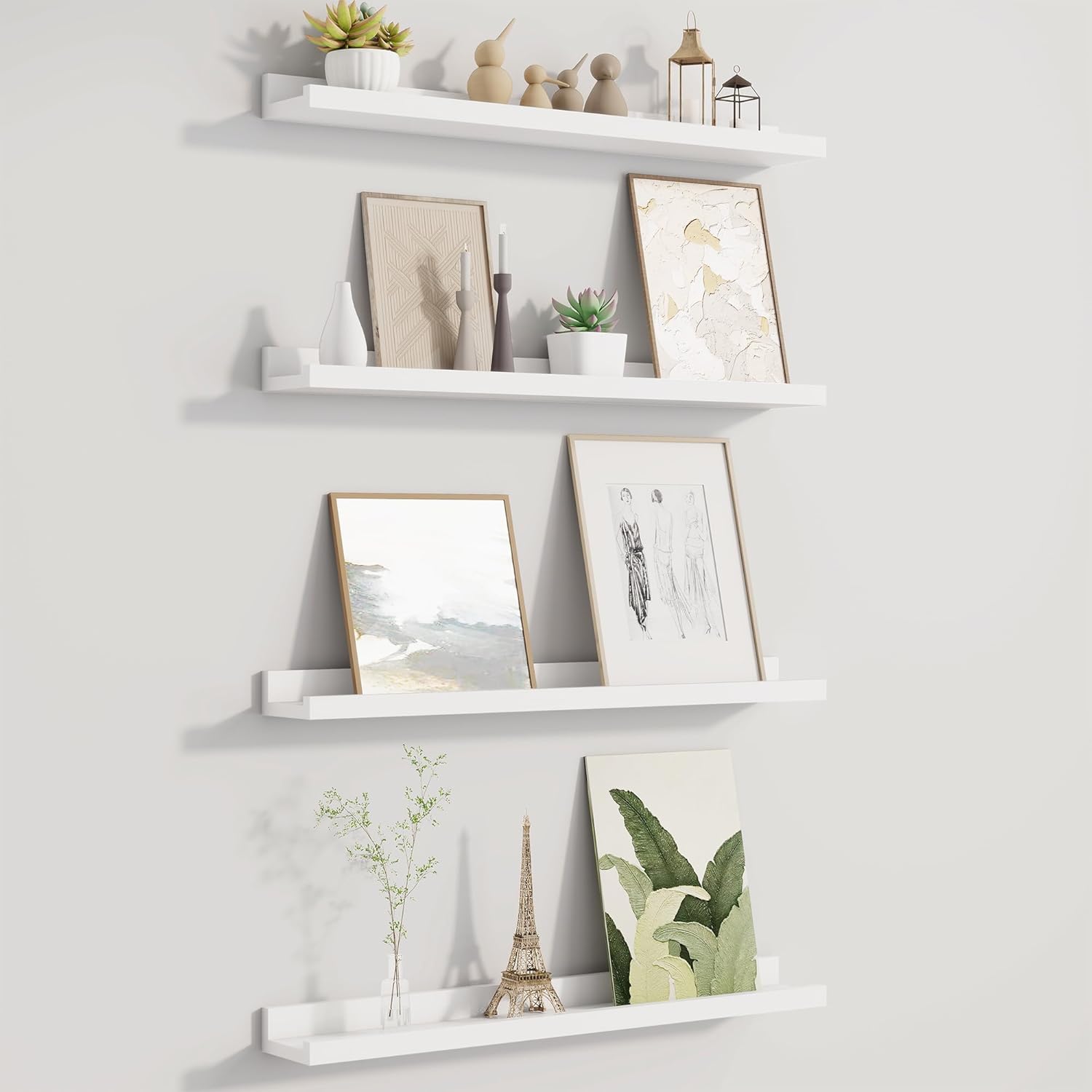 Fun Memories Picture Ledge Shelf for Wall, Floating Shelves Set of 4, 24 Inch Long Nursery Book Shelves for Toys Storage, Kids Bookshelf Wall Mounted for Books Photo Frames, Oak