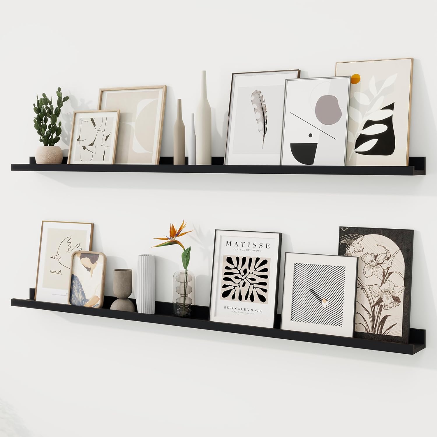 RICHFOCUS Picture Ledge Shelf, 36 inch Floating Shelves Set of 2, Wood Wall Shelves with Lip, Wall Decor Storage for Bedroom Living Room Bathroom Kitchen Nursery Photo Picture, Rustic Brown