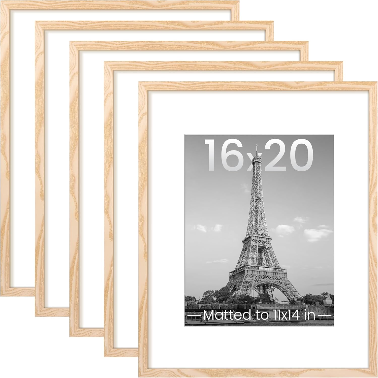 upsimples 11x14 Picture Frame Set of 5, Display Pictures 8x10 with Mat or 11x14 Without Mat, Wall Gallery Photo Frames, Black