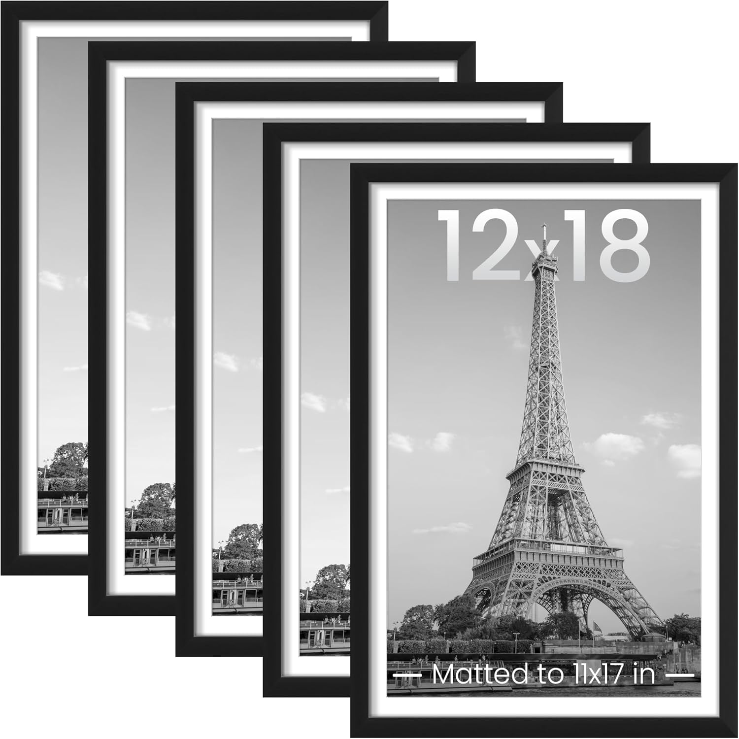 upsimples 11x14 Picture Frame Set of 5, Display Pictures 8x10 with Mat or 11x14 Without Mat, Wall Gallery Photo Frames, Black