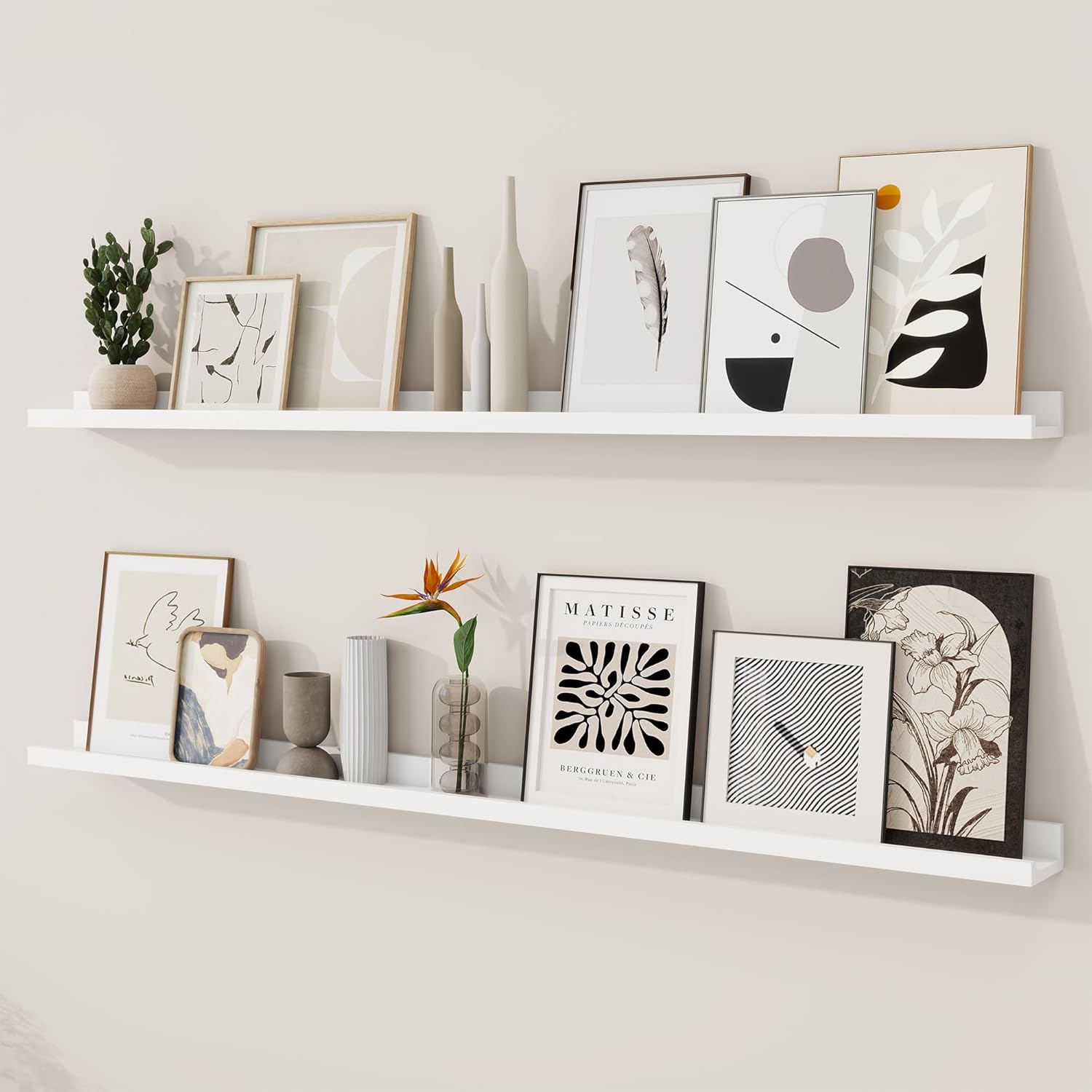 RICHFOCUS Picture Ledge Shelf, 36 inch Floating Shelves Set of 2, Wood Wall Shelves with Lip, Wall Decor Storage for Bedroom Living Room Bathroom Kitchen Nursery Photo Picture, Rustic Brown