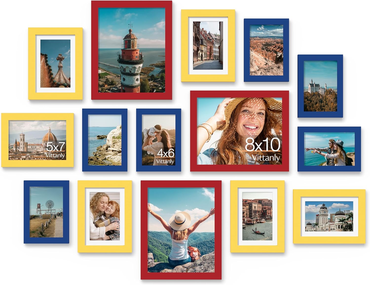 Vittanly 15 Pack Picture Frames Collage Wall Decor for Mounting or Tabletop Display, Gallery Frame Set for Family, Multi Sizes Including 3pcs 8x10, 6pcs 5x7, 6pcs 4x6, Black