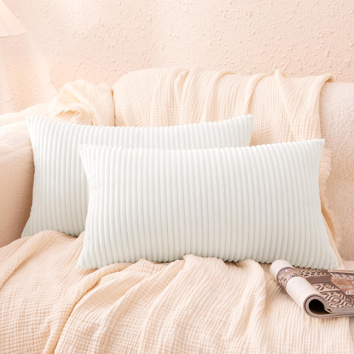 Amazon Basics Plush Striped Throw Pillow Covers, Soft Fluffy Decorative Pillow Covers for Sofa, Couch, Living Room, Bed, 18 × 18in, Gray, Pack of 2