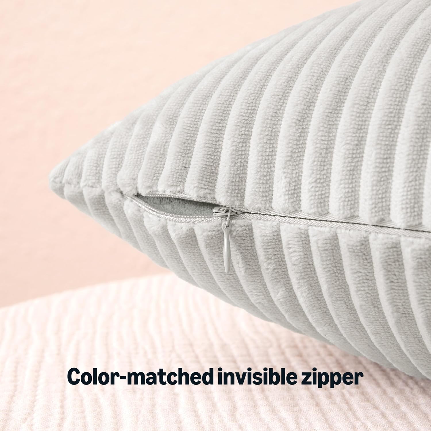 Amazon Basics Plush Striped Throw Pillow Covers, Soft Fluffy Decorative Pillow Covers for Sofa, Couch, Living Room, Bed, 18 × 18in, Gray, Pack of 2