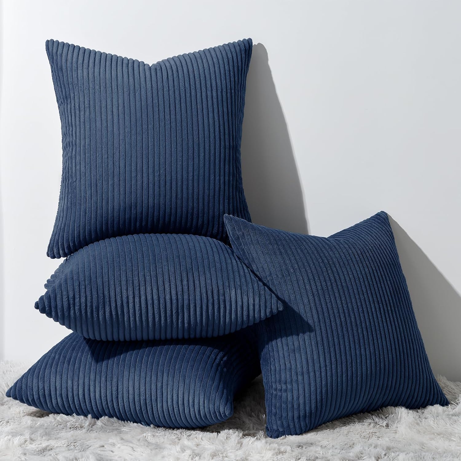 Topfinel Fall Burnt Orange Decorative Throw Pillows Covers 18x18 Inch Set of 4,Yellow Green Gradient Series Corduroy Striped Square Pillow Case,Western Modern Cushion Cover for Couch Sofa Bedroom