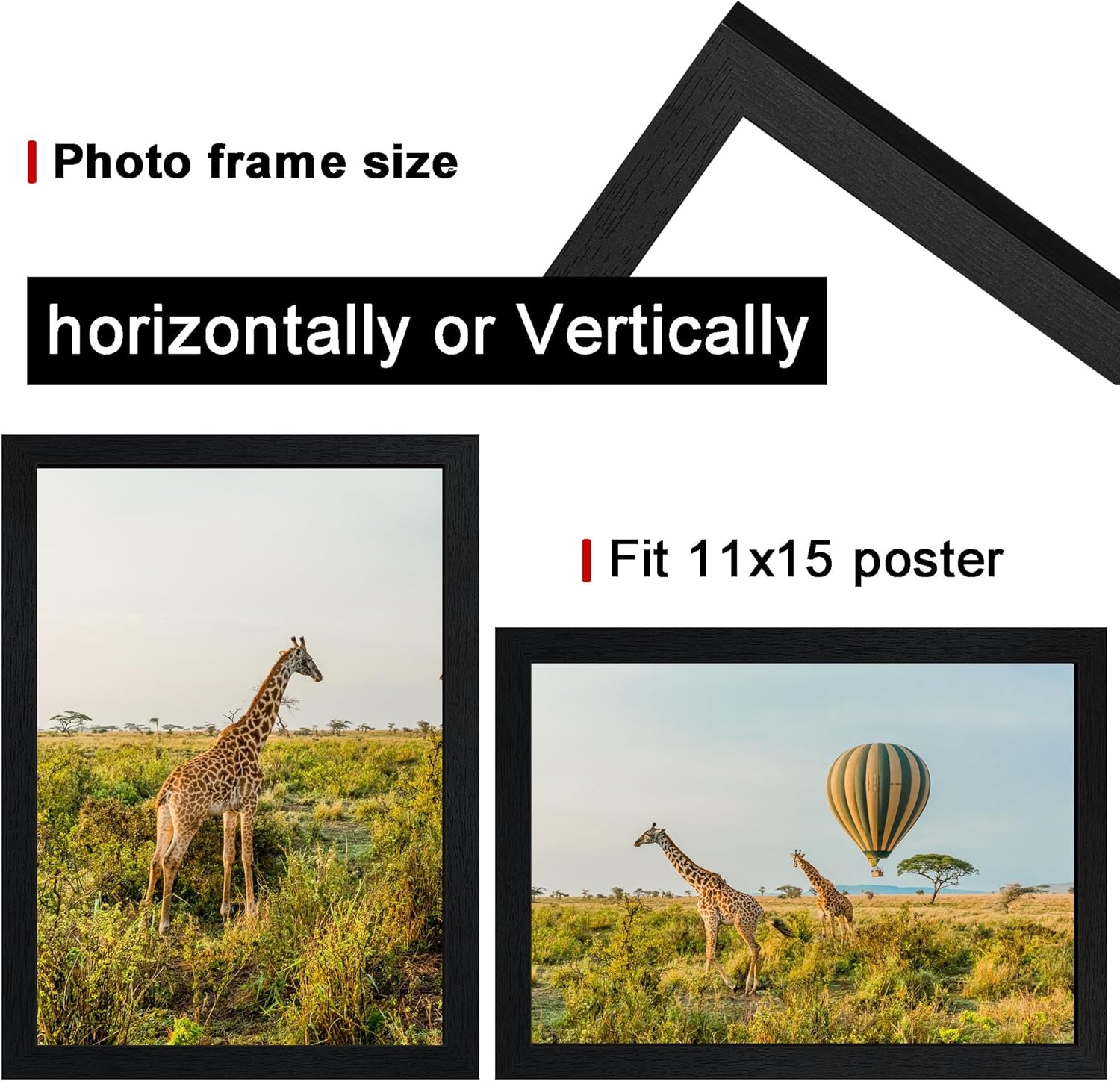 11x15 Picture Frame Set of 3,Wooden Frame 11x15 Wall Gallery Poster Photo frame Black with Durable Shatter Resistant Plexiglass for Wall Mounting Family -friend- wedding best gift