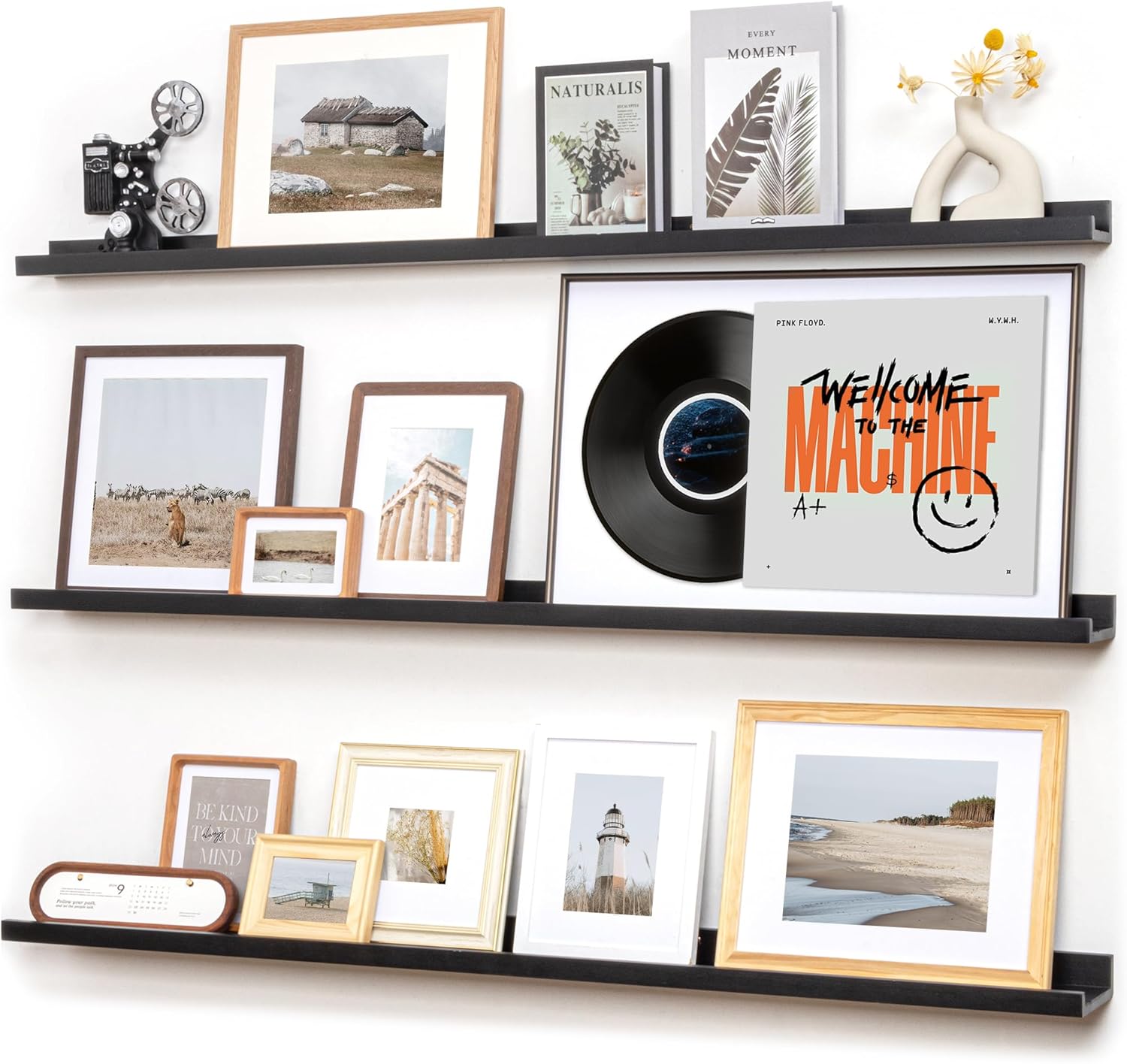 Picture Ledge Shelf, Floating Shelves Set of 2, Solid Pine Wood 72'' Long Large Nursery Book Shelves for Toys Storage, Kids Bookshelf for Living Room Bedroom Decor Books Photo Frames, White