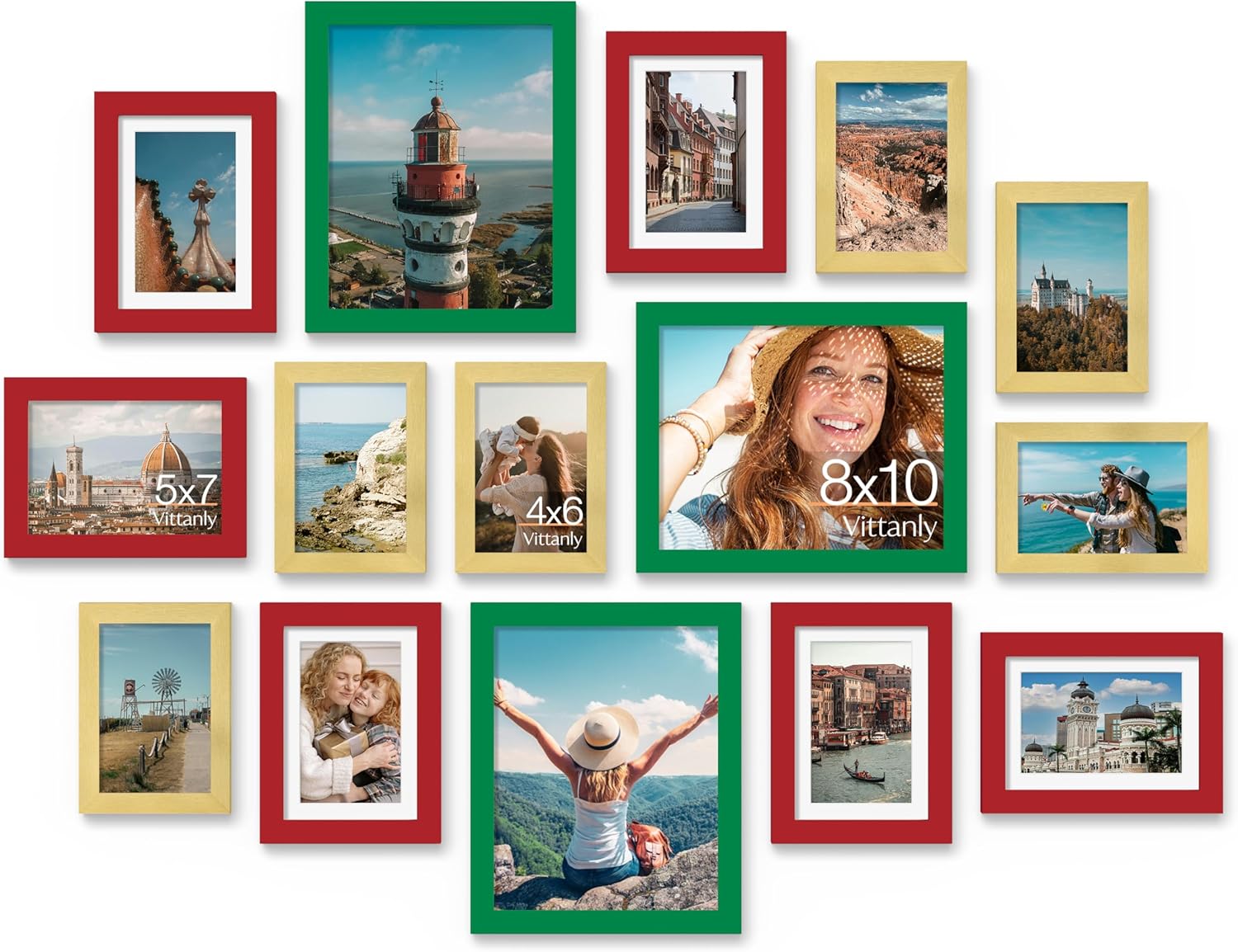 Vittanly 15 Pack Picture Frames Collage Wall Decor for Mounting or Tabletop Display, Gallery Frame Set for Family, Multi Sizes Including 3pcs 8x10, 6pcs 5x7, 6pcs 4x6, Black