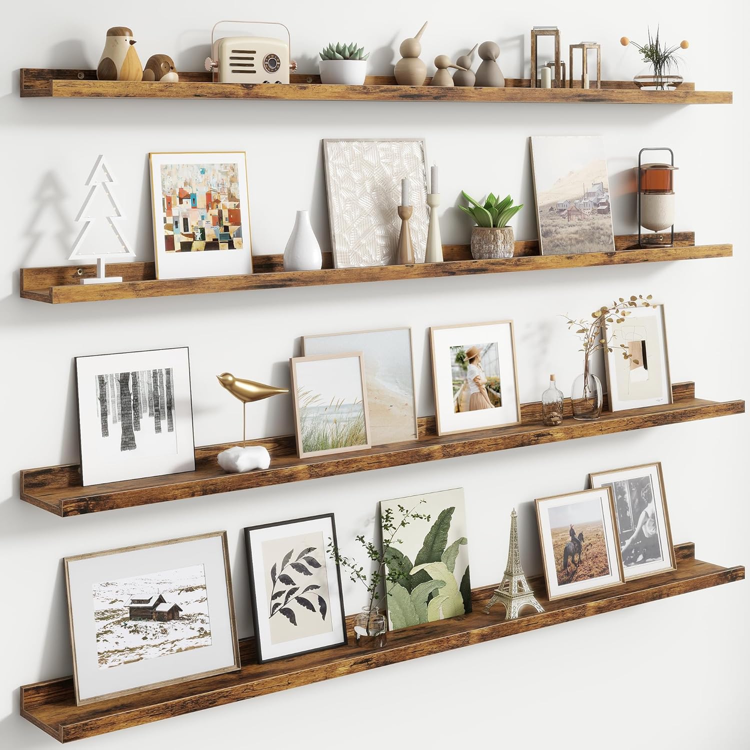 Floating Picture Ledge Shelves Set of 4, 48 Inch Shelves with Lip - Large Nursery Book Shelf for Toys Storage, Kids Bookshelf Wall Mounted Living Room Bedroom Decor Frames