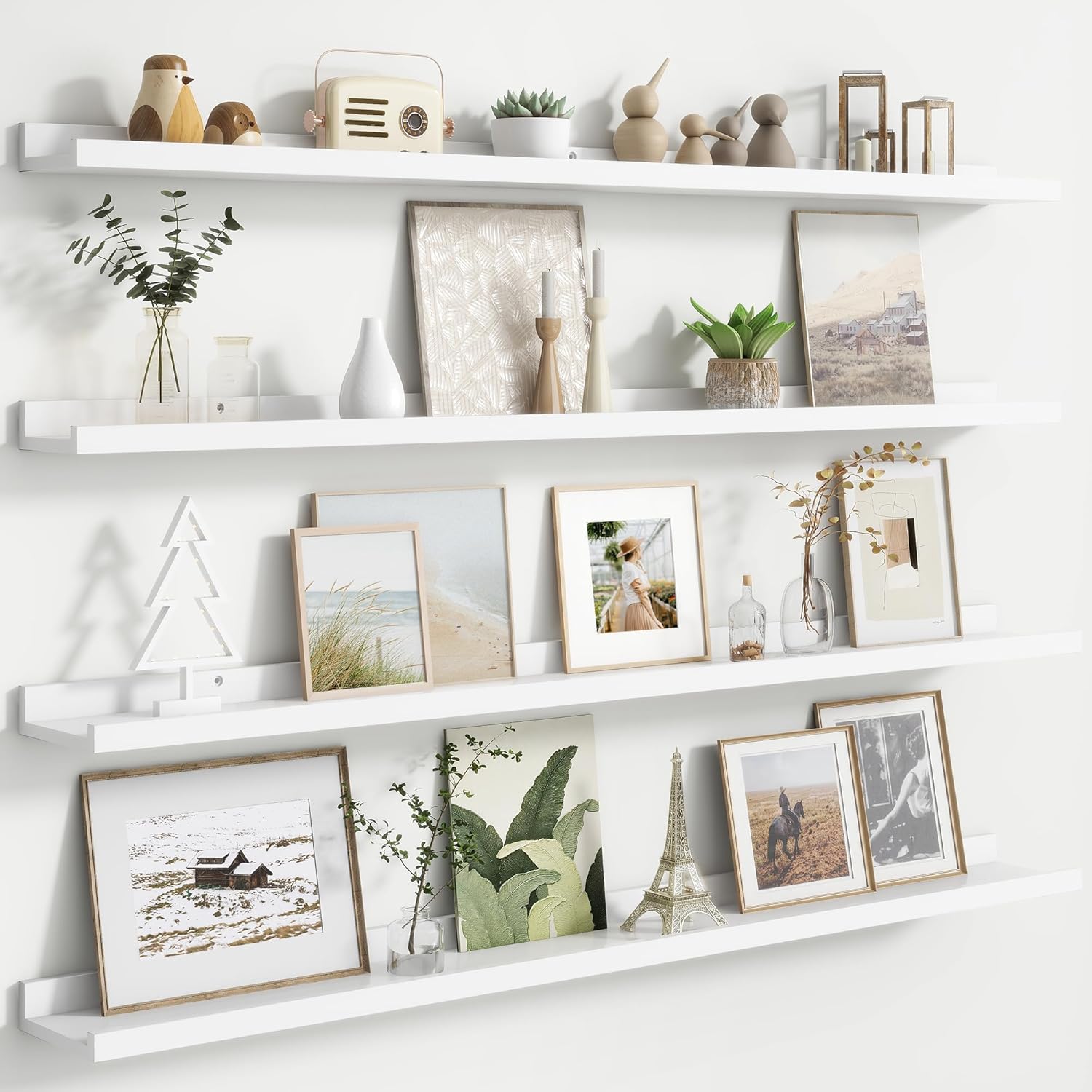 Floating Picture Ledge Shelves Set of 4, 48 Inch Shelves with Lip - Large Nursery Book Shelf for Toys Storage, Kids Bookshelf Wall Mounted Living Room Bedroom Decor Frames