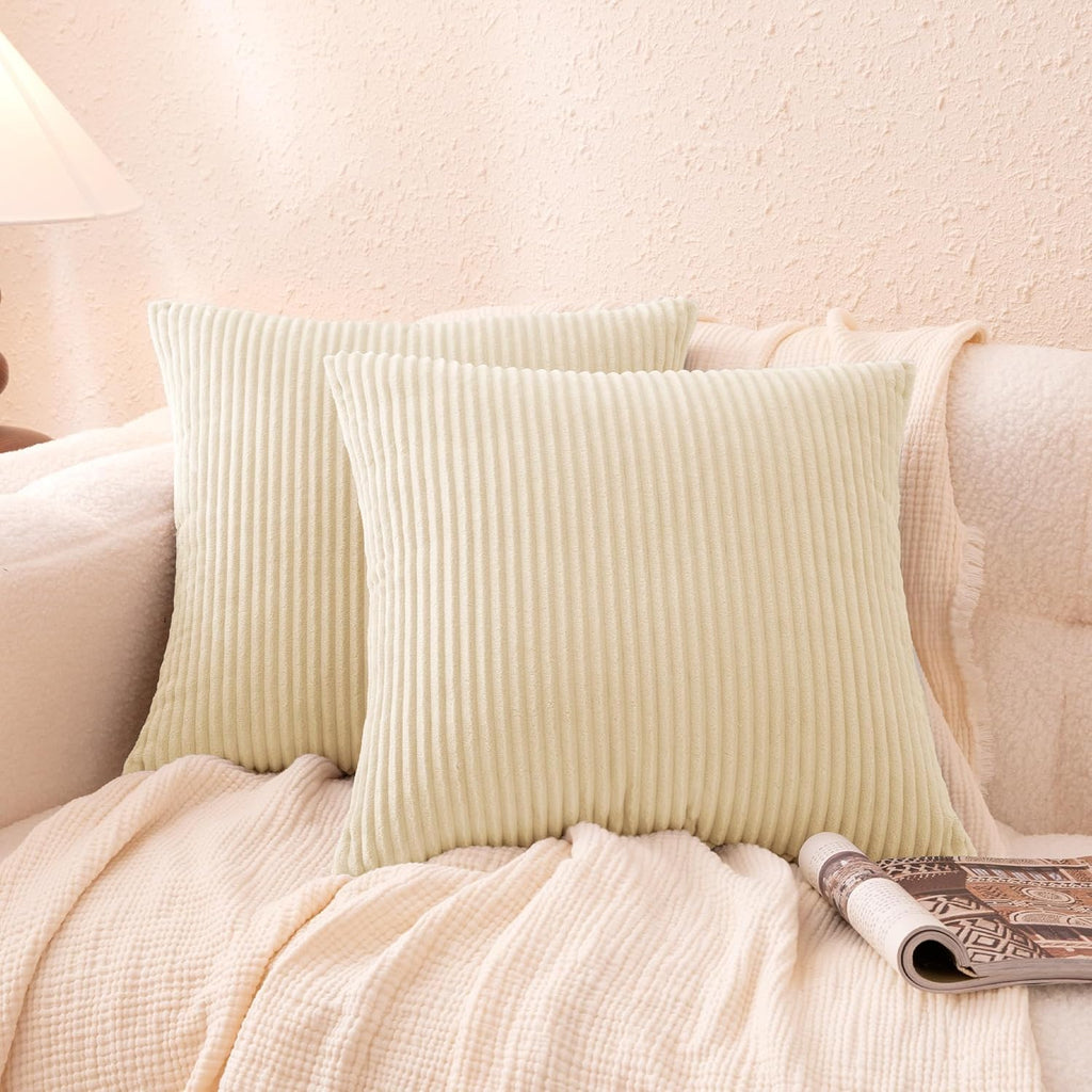 Amazon Basics Plush Striped Throw Pillow Covers, Soft Fluffy Decorative Pillow Covers for Sofa, Couch, Living Room, Bed, 18 × 18in, Gray, Pack of 2