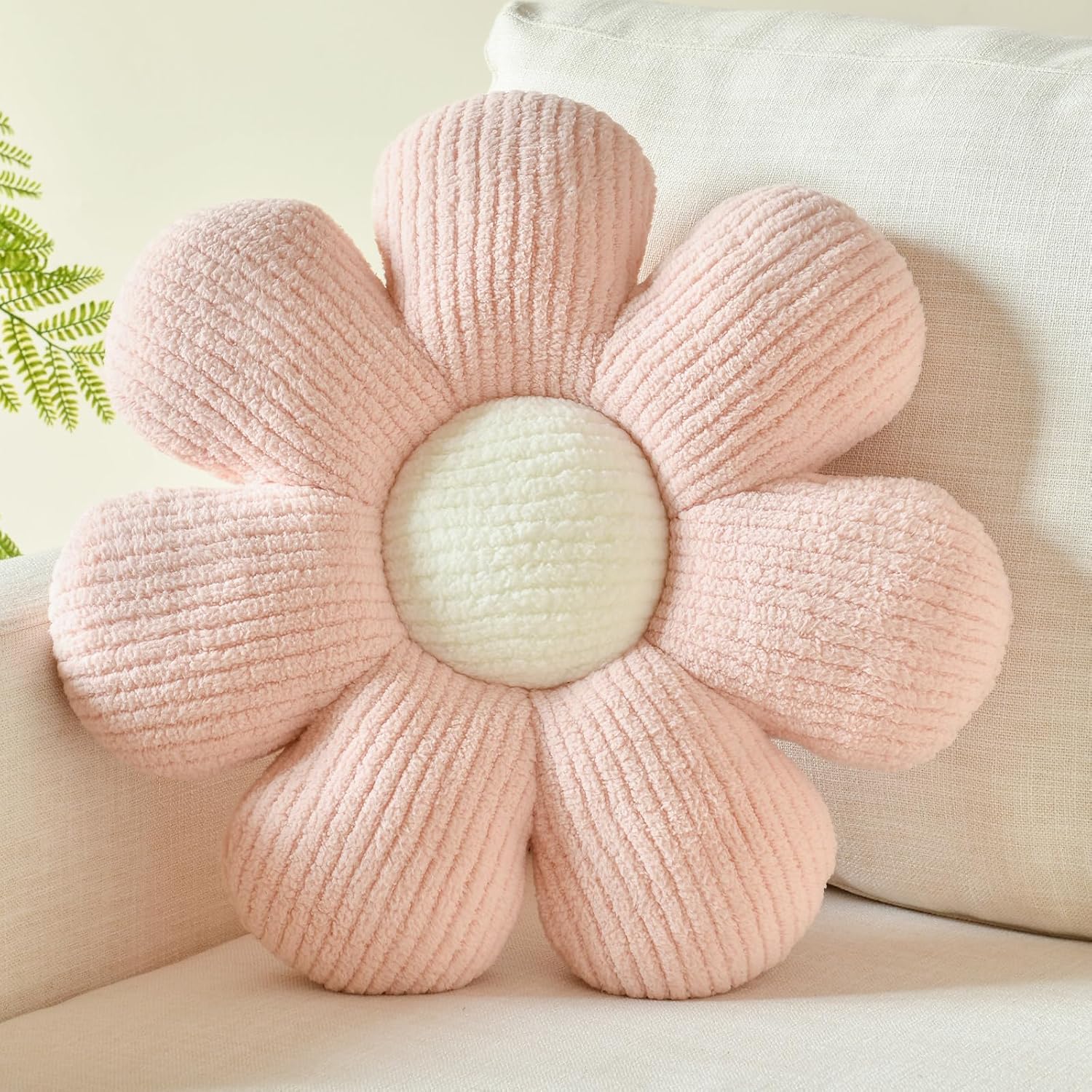 Xuyier Flower Shaped Throw Pillow,Soft Daisy Pillow with Decorative Pillows for Bed Couch Chair Floor, Flower Plush Pillows for Living Room Bed Room Seat Cushion(14.9" Ivory)