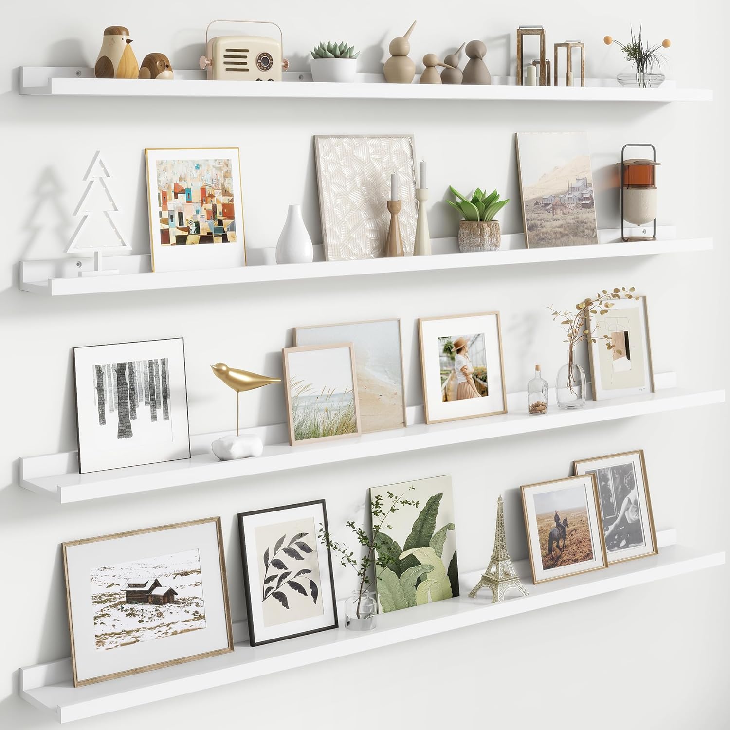 Floating Picture Ledge Shelves Set of 4, 48 Inch Shelves with Lip - Large Nursery Book Shelf for Toys Storage, Kids Bookshelf Wall Mounted Living Room Bedroom Decor Frames