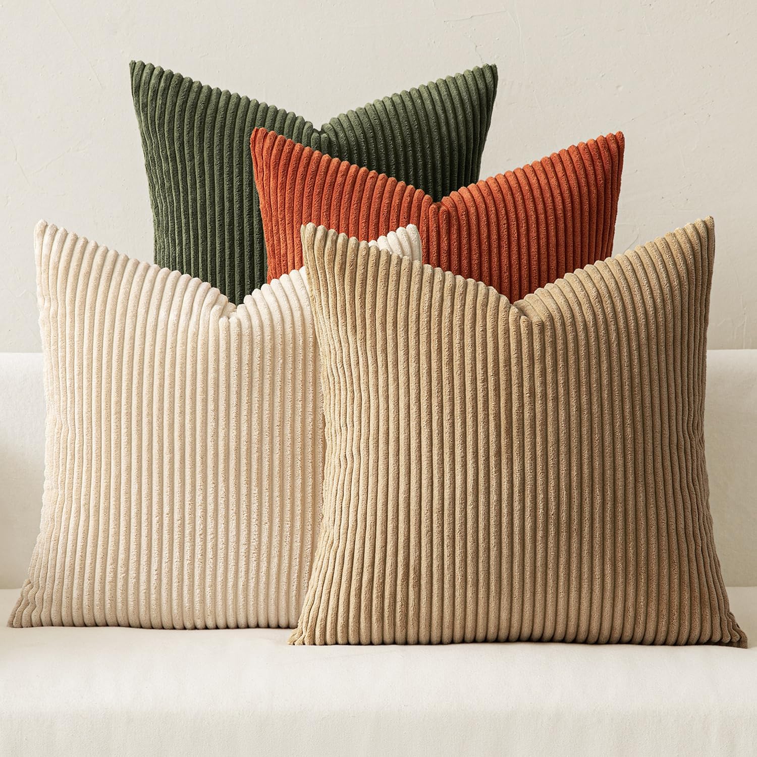 MIULEE Boho Farmhouse Sage Green Throw Pillow Covers 18x18 Inch Set of 4 Mordern Nordic Cushion Covers Soft Corduroy Spring Home Decor for Couch Bed Sofa Living Room Forest Green