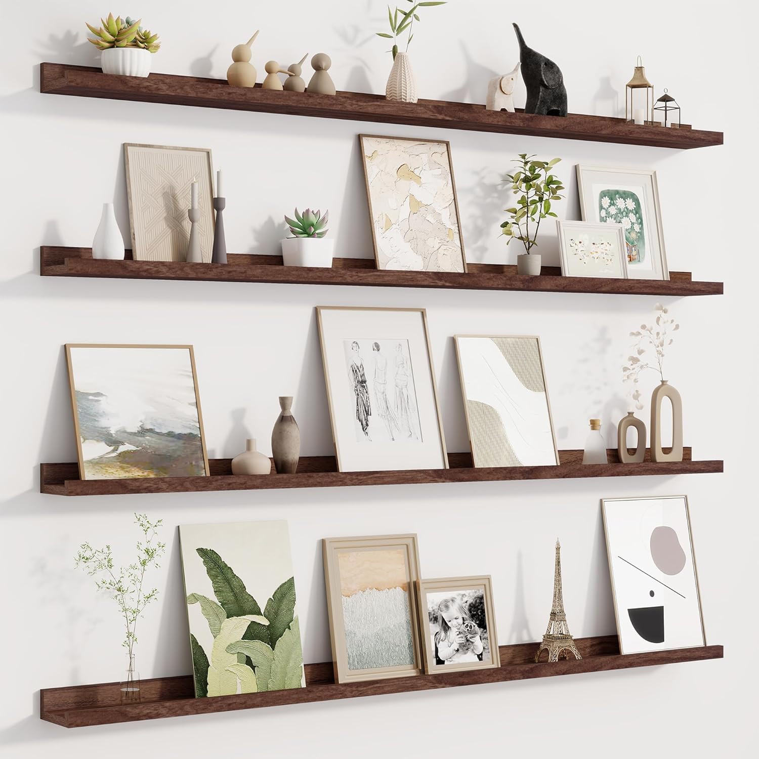 Fun Memories Picture Ledge Shelf for Wall, Floating Shelves Set of 4, 24 Inch Long Nursery Book Shelves for Toys Storage, Kids Bookshelf Wall Mounted for Books Photo Frames, Oak