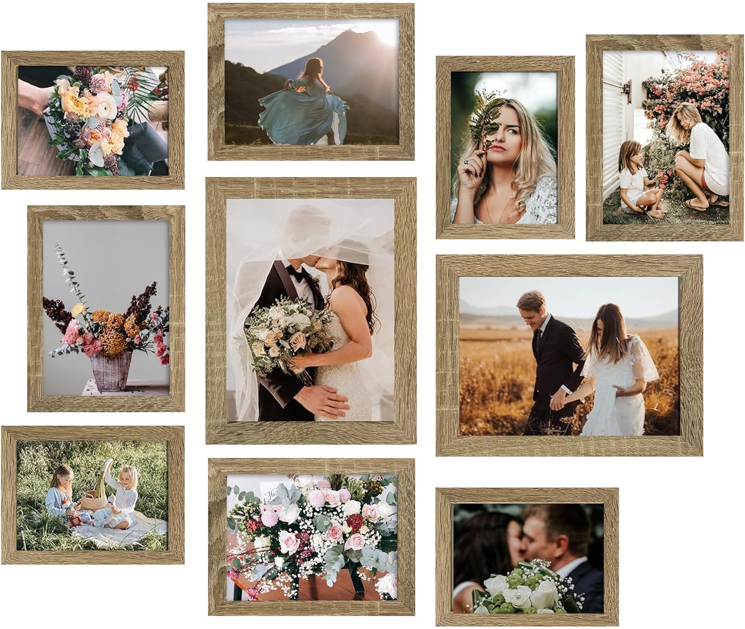 LUCKYLIFE Picture Frames Collage Wall Decor 10-Pack, Gallery Wall Frame Set with 8x10 5x7 4x6 Frames in 3 Different Finishes