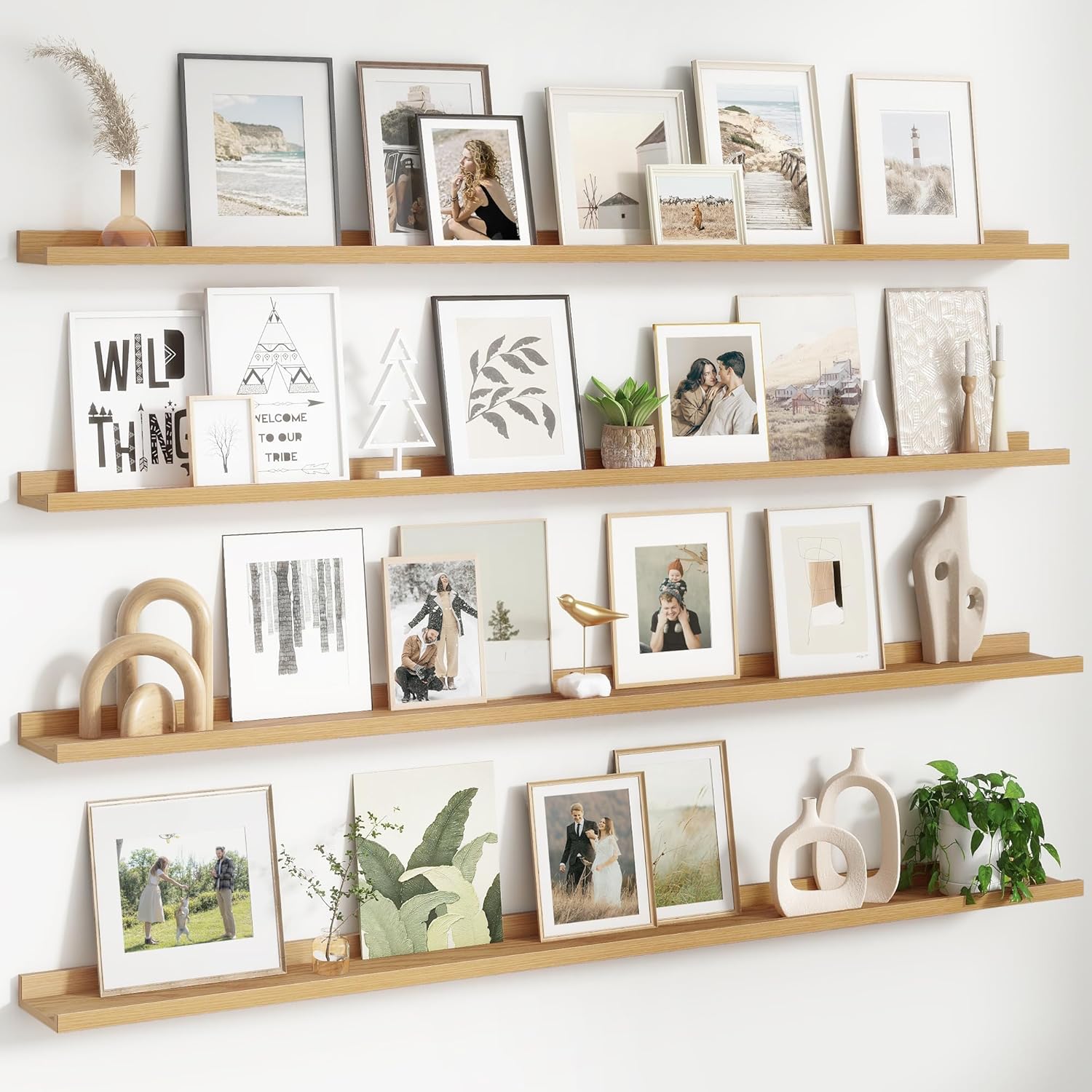 Floating Picture Ledge Shelves Set of 4, 48 Inch Shelves with Lip - Large Nursery Book Shelf for Toys Storage, Kids Bookshelf Wall Mounted Living Room Bedroom Decor Frames