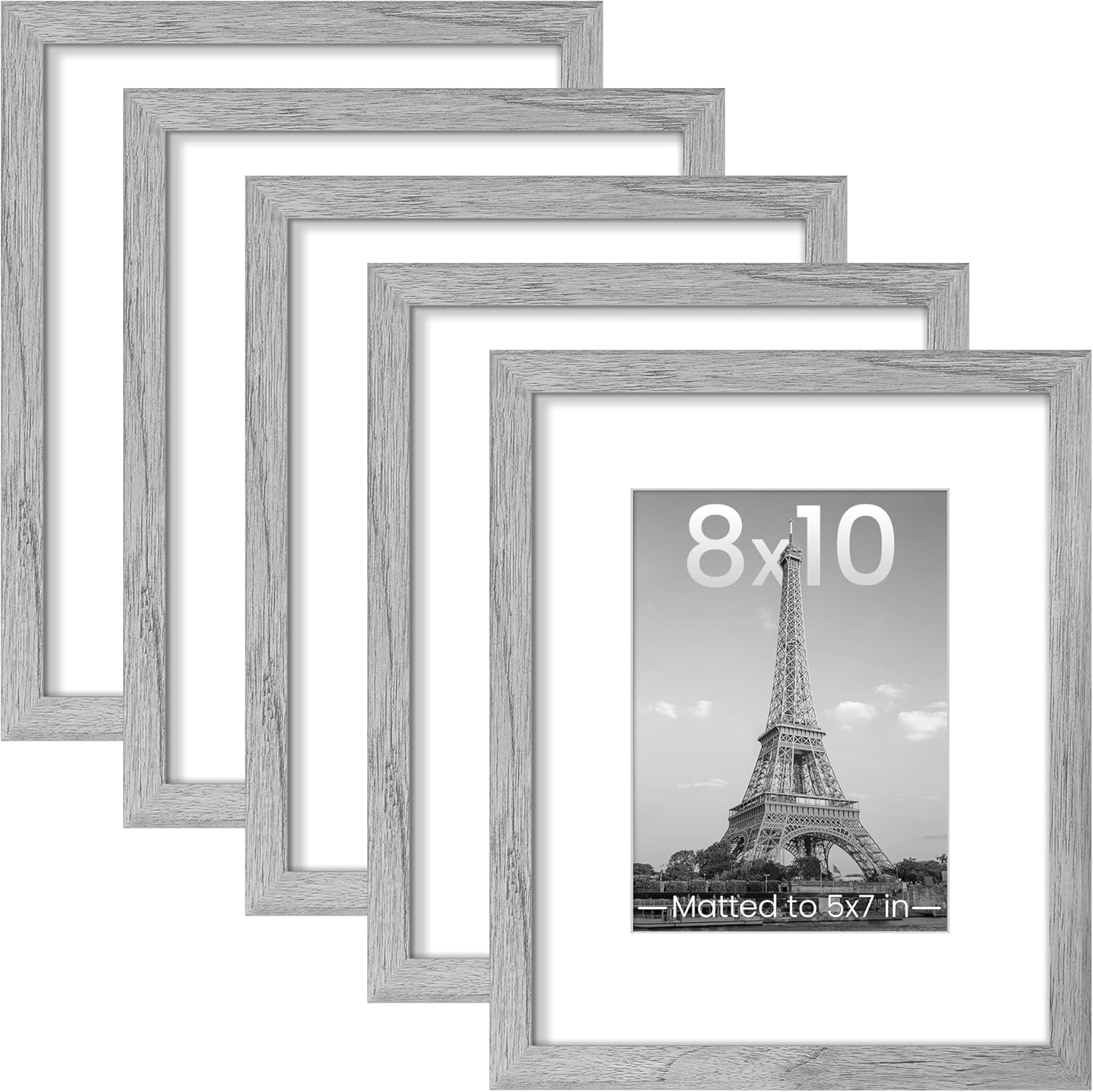 upsimples 11x14 Picture Frame Set of 5, Display Pictures 8x10 with Mat or 11x14 Without Mat, Wall Gallery Photo Frames, Black