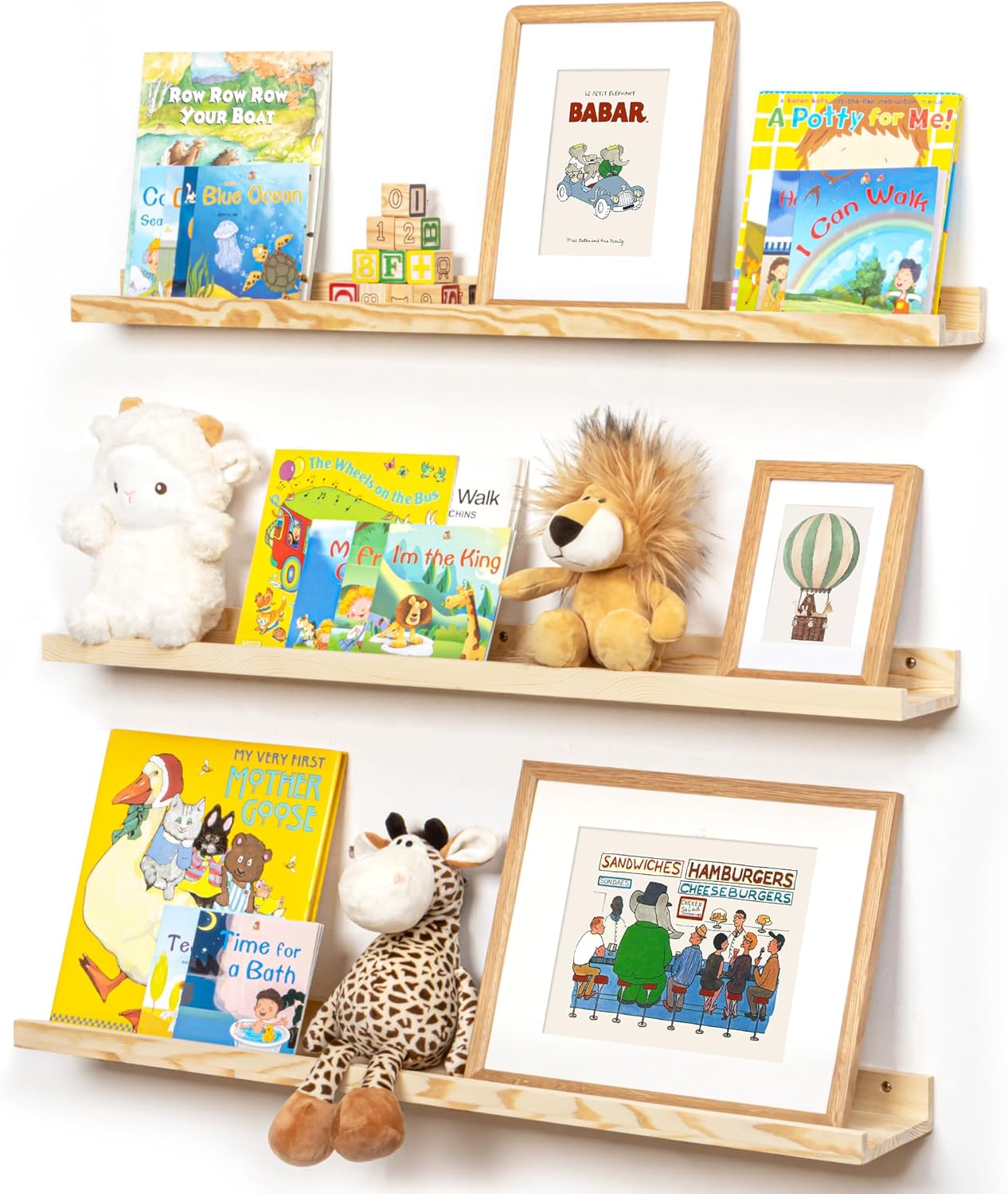 Picture Ledge Shelf, Floating Shelves Set of 2, Solid Pine Wood 72'' Long Large Nursery Book Shelves for Toys Storage, Kids Bookshelf for Living Room Bedroom Decor Books Photo Frames, White