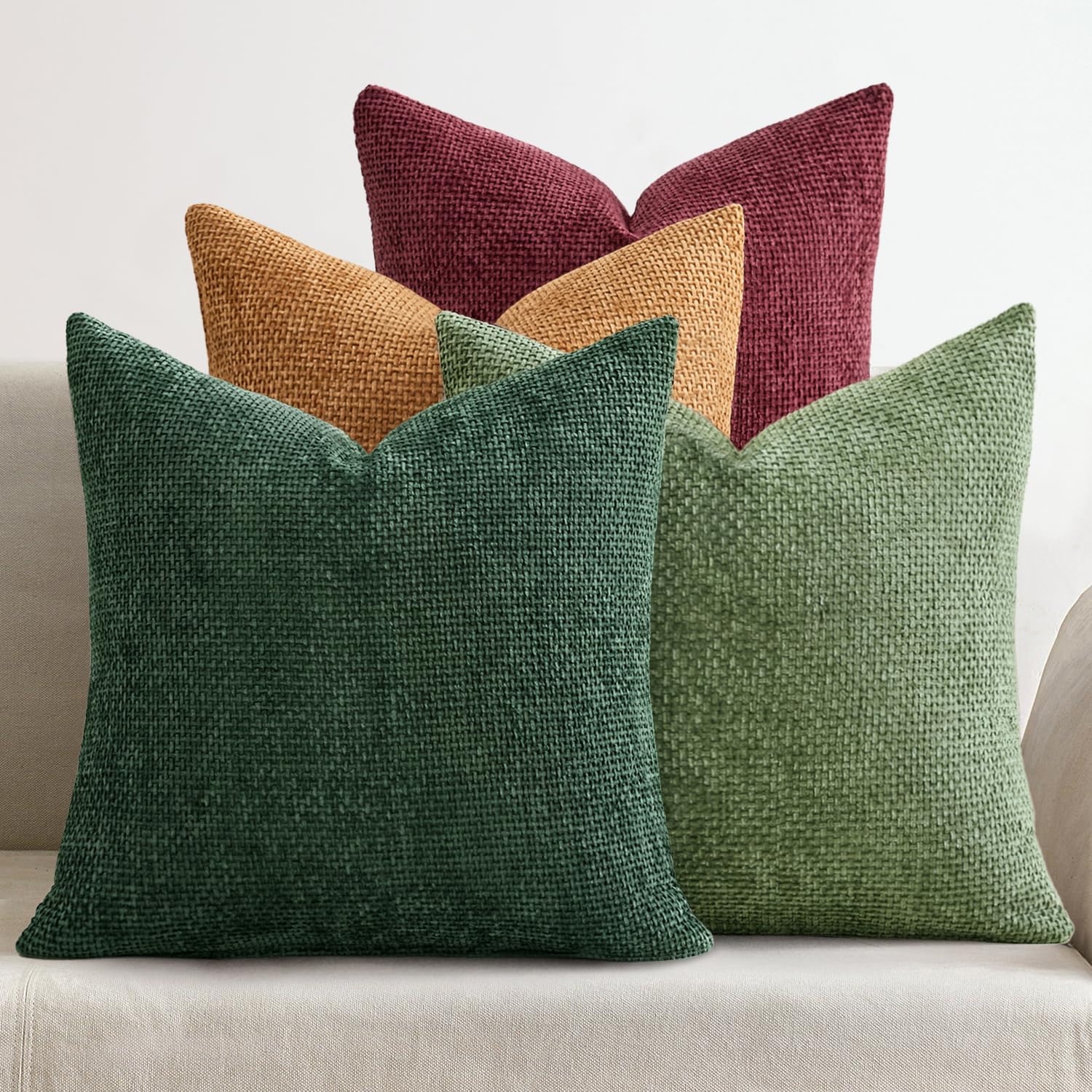 MIULEE Pack of 4 Couch Throw Pillow Covers 18x18 Inch Neutral Soft Decorative Chenille Pillow Covers Farmhouse Boho Cushion Covers for Mid Century Modern Spring Home Decor Sofa Bedroom Living Room