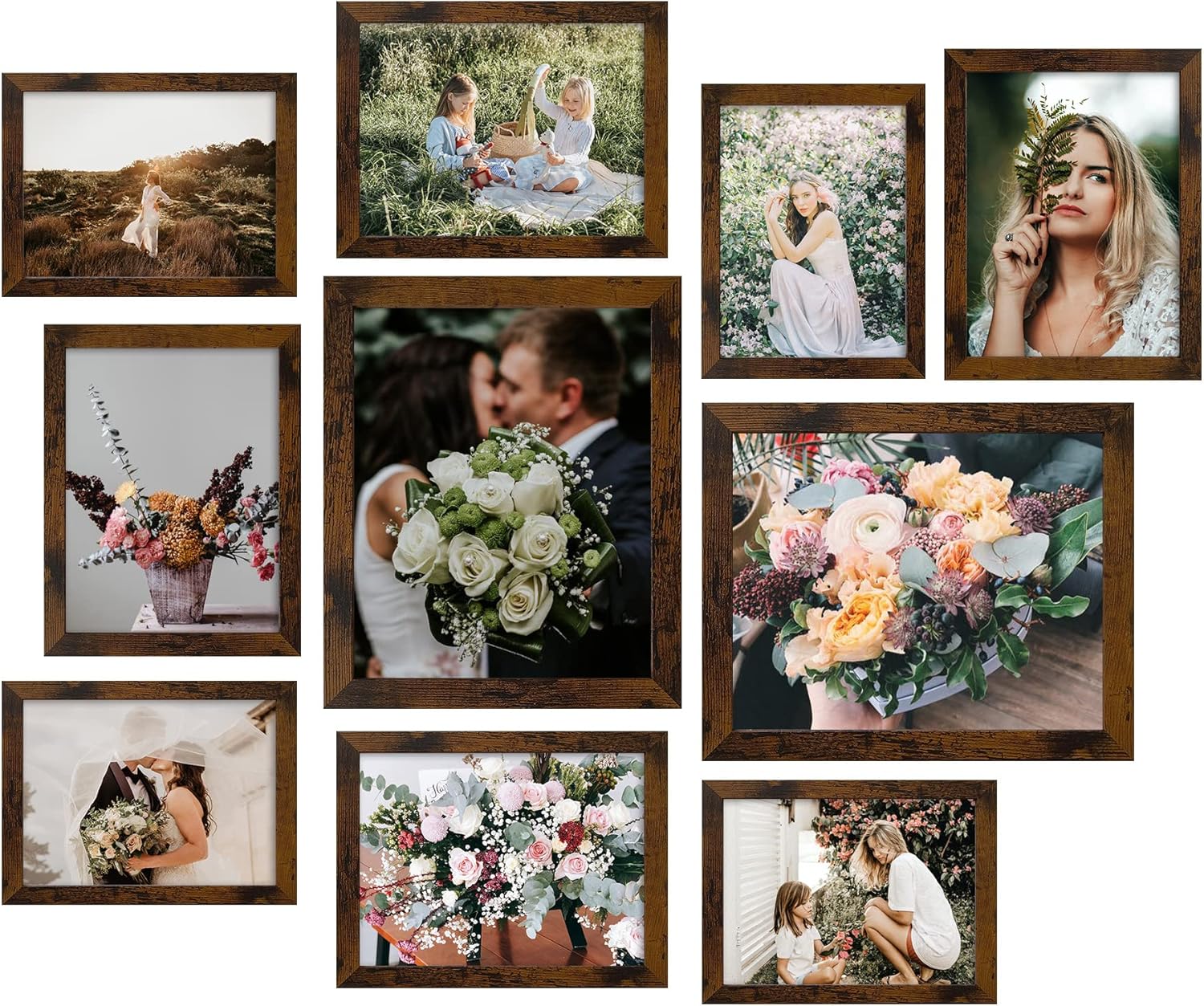 LUCKYLIFE Picture Frames Collage Wall Decor 10-Pack, Gallery Wall Frame Set with 8x10 5x7 4x6 Frames in 3 Different Finishes