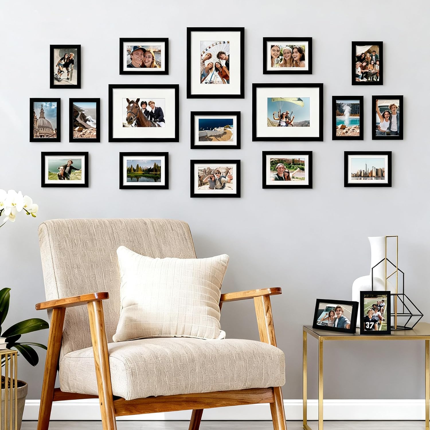 upsimples 19 Pack Picture Frames Collage Wall Decor for Mounting or Tabletop Display, Photo Gallery Frame Set for Family, Multi Sizes Including 8x10, 5x7, 4x6, Black