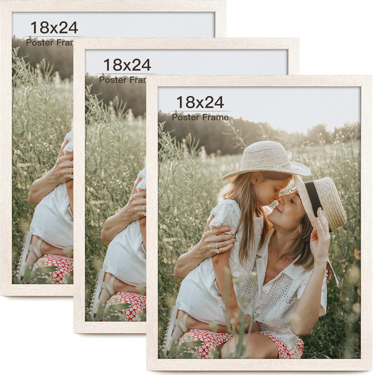 16x20 Picture Frame with Mat for 11x14 Set of 3, Natural Wood Grain 16x20 Frames for Wall Mounting (3 Pack, Natural)