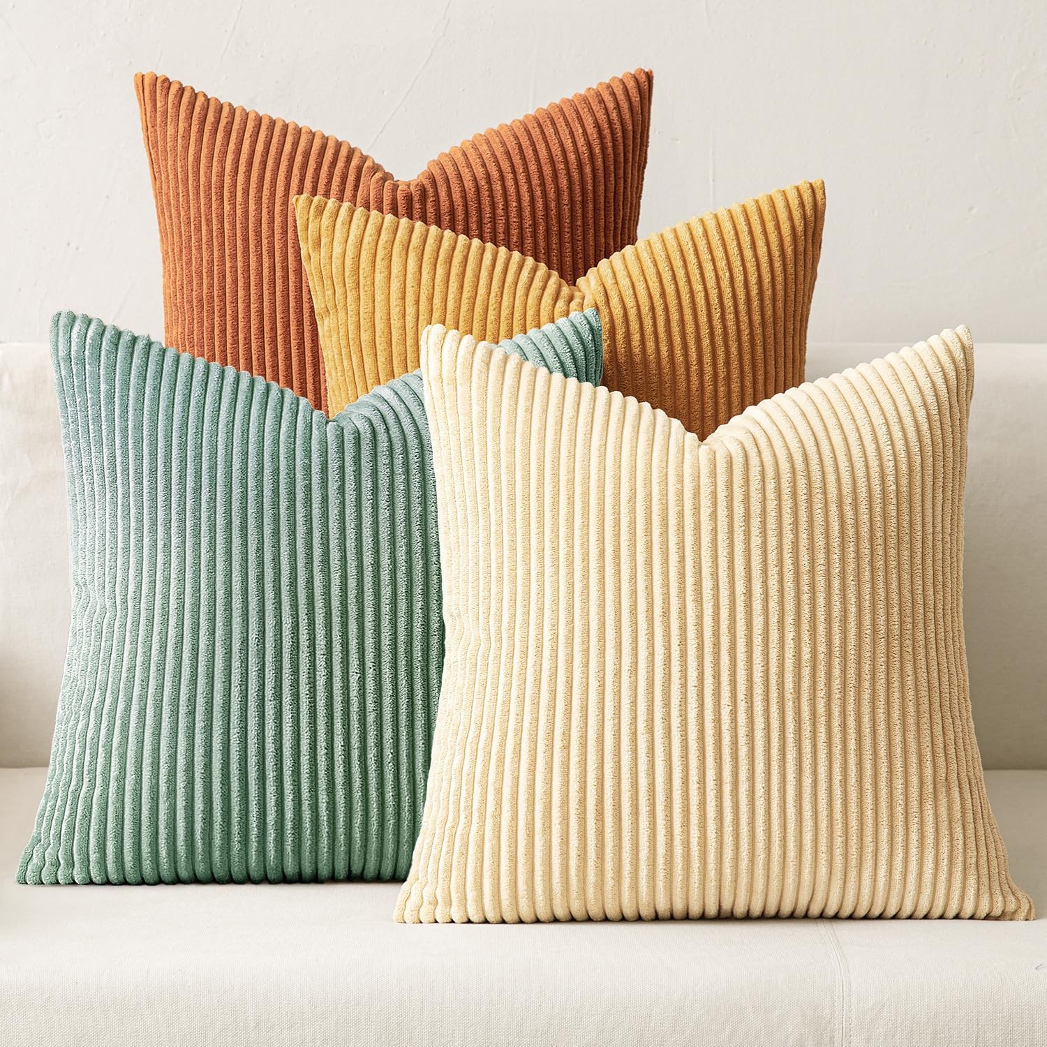 MIULEE Boho Farmhouse Sage Green Throw Pillow Covers 18x18 Inch Set of 4 Mordern Nordic Cushion Covers Soft Corduroy Spring Home Decor for Couch Bed Sofa Living Room Forest Green