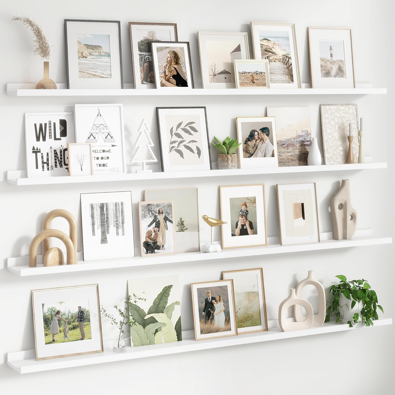 Floating Picture Ledge Shelves Set of 4, 48 Inch Shelves with Lip - Large Nursery Book Shelf for Toys Storage, Kids Bookshelf Wall Mounted Living Room Bedroom Decor Frames