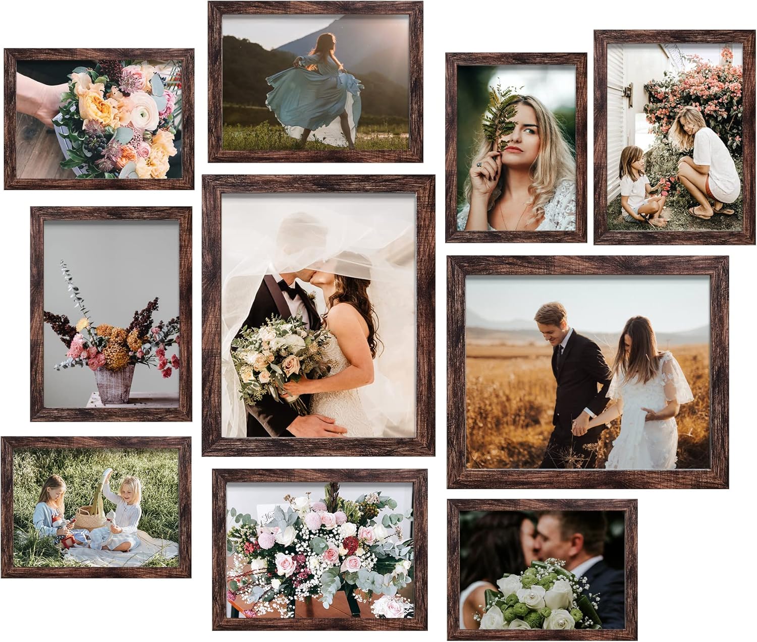 LUCKYLIFE Picture Frames Collage Wall Decor 10-Pack, Gallery Wall Frame Set with 8x10 5x7 4x6 Frames in 3 Different Finishes
