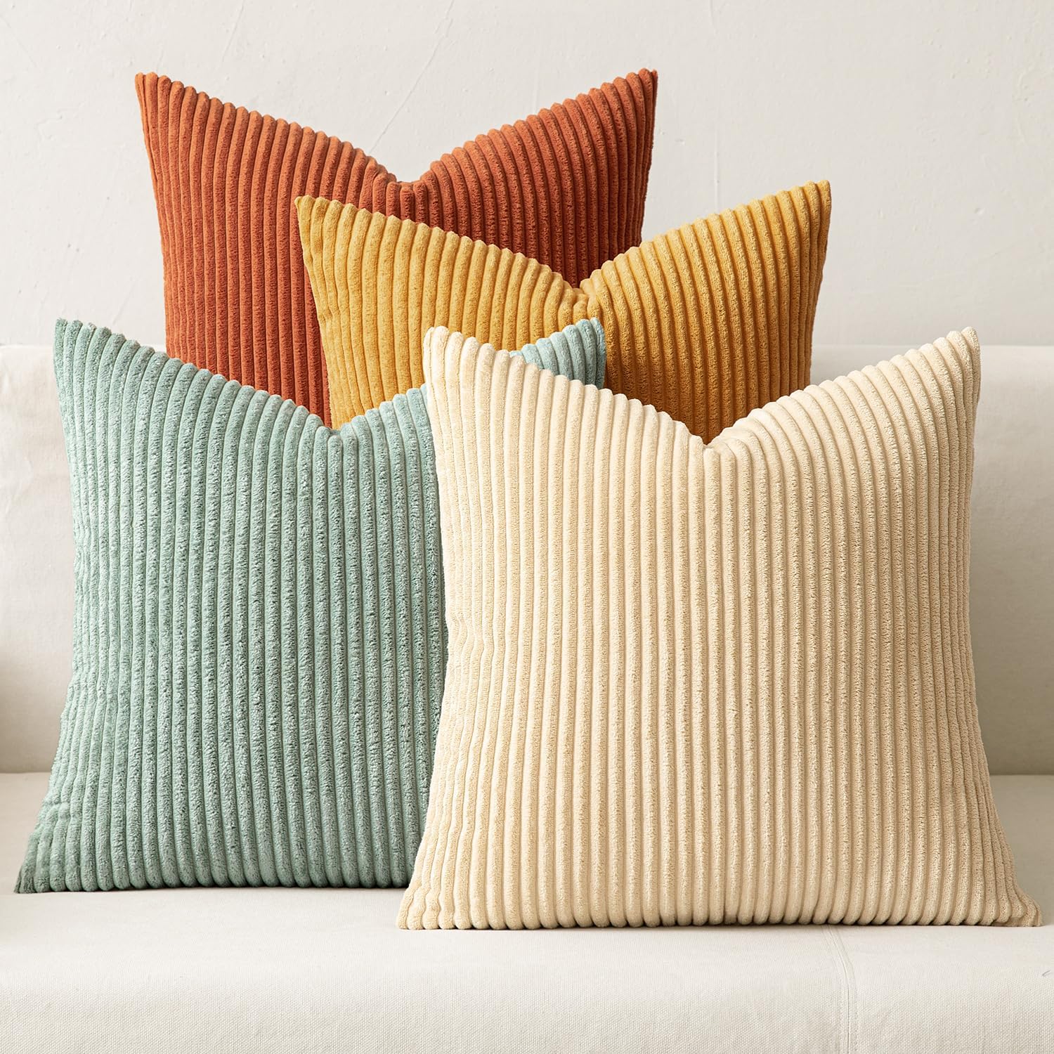 MIULEE Boho Farmhouse Sage Green Throw Pillow Covers 18x18 Inch Set of 4 Mordern Nordic Cushion Covers Soft Corduroy Spring Home Decor for Couch Bed Sofa Living Room Forest Green