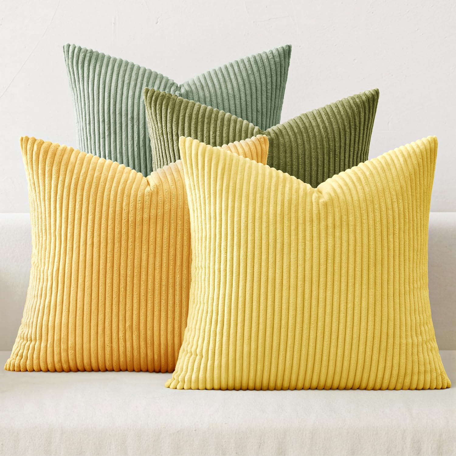 MIULEE Boho Farmhouse Sage Green Throw Pillow Covers 18x18 Inch Set of 4 Mordern Nordic Cushion Covers Soft Corduroy Spring Home Decor for Couch Bed Sofa Living Room Forest Green