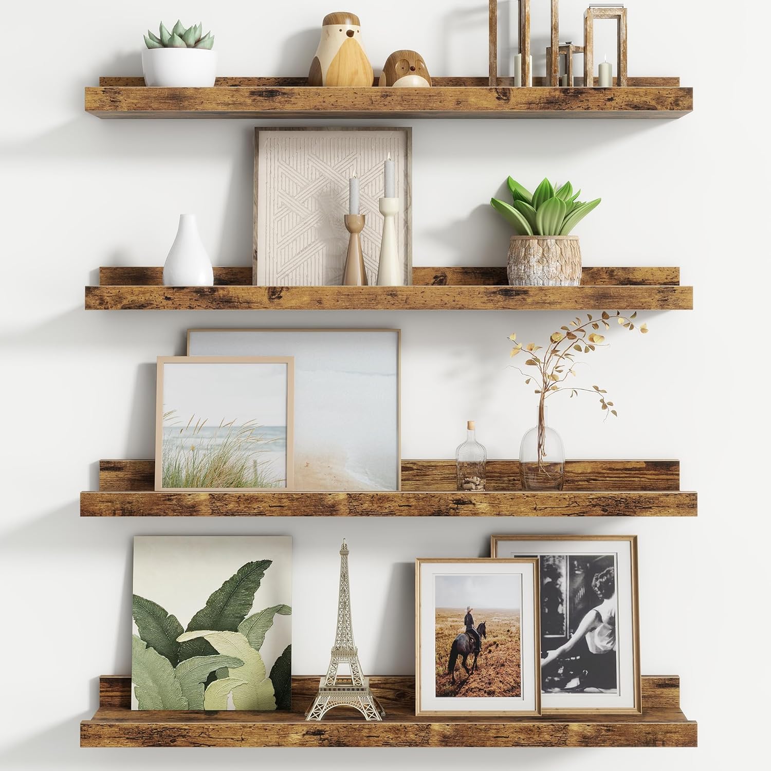 Floating Picture Ledge Shelves Set of 4, 48 Inch Shelves with Lip - Large Nursery Book Shelf for Toys Storage, Kids Bookshelf Wall Mounted Living Room Bedroom Decor Frames