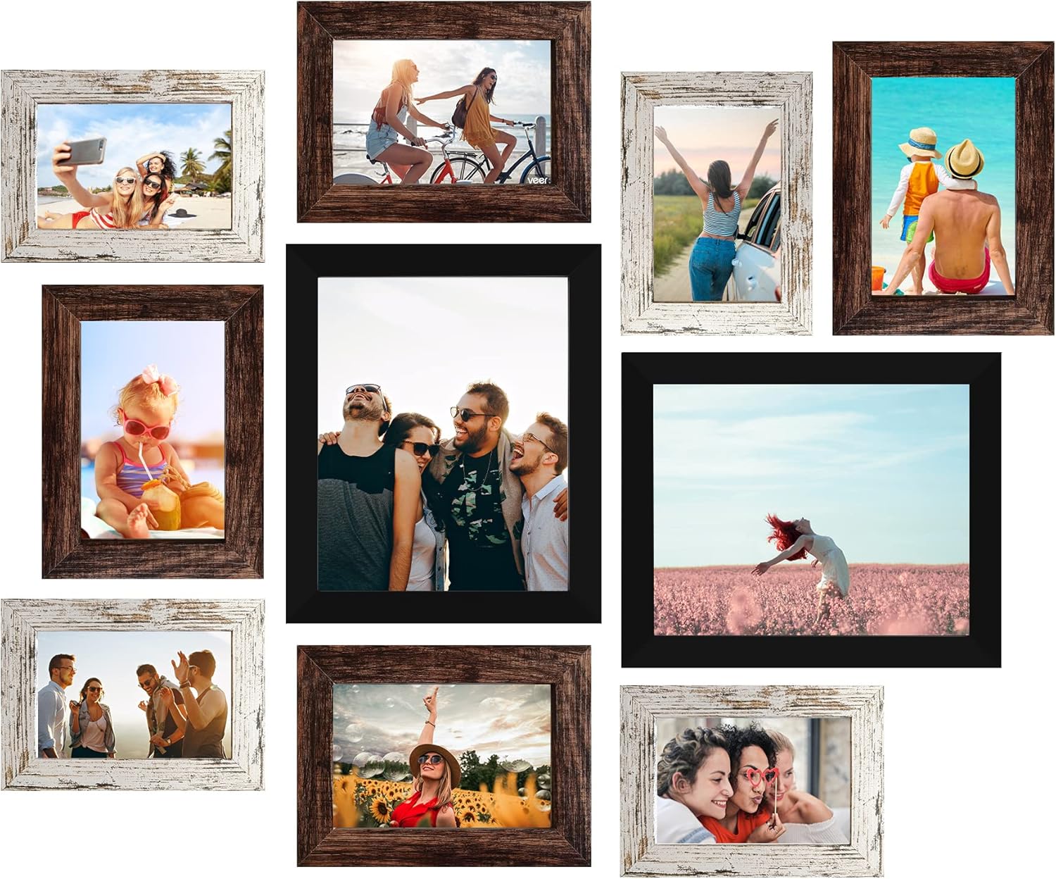 LUCKYLIFE Picture Frames Collage Wall Decor 10-Pack, Gallery Wall Frame Set with 8x10 5x7 4x6 Frames in 3 Different Finishes