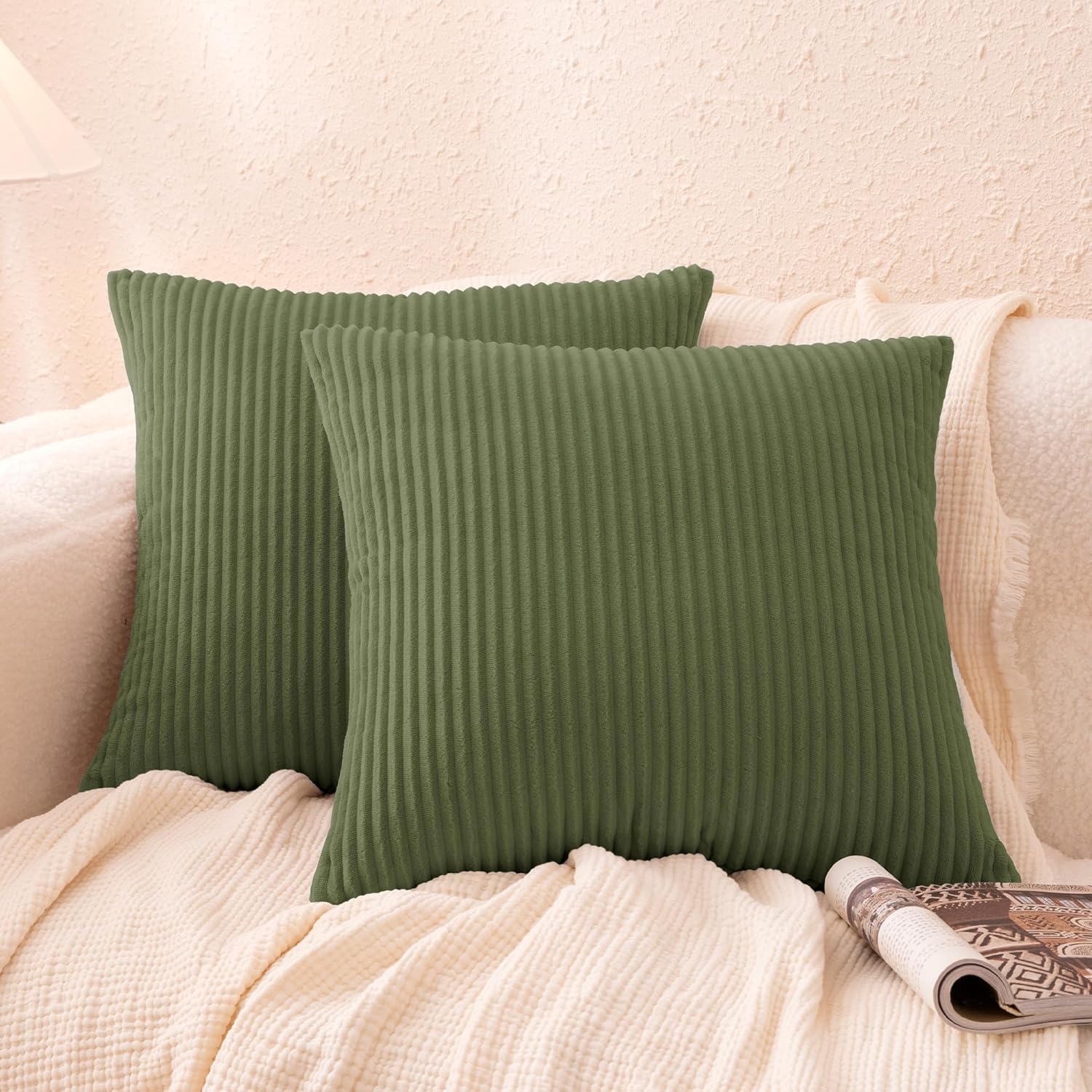 Amazon Basics Plush Striped Throw Pillow Covers, Soft Fluffy Decorative Pillow Covers for Sofa, Couch, Living Room, Bed, 18 × 18in, Gray, Pack of 2