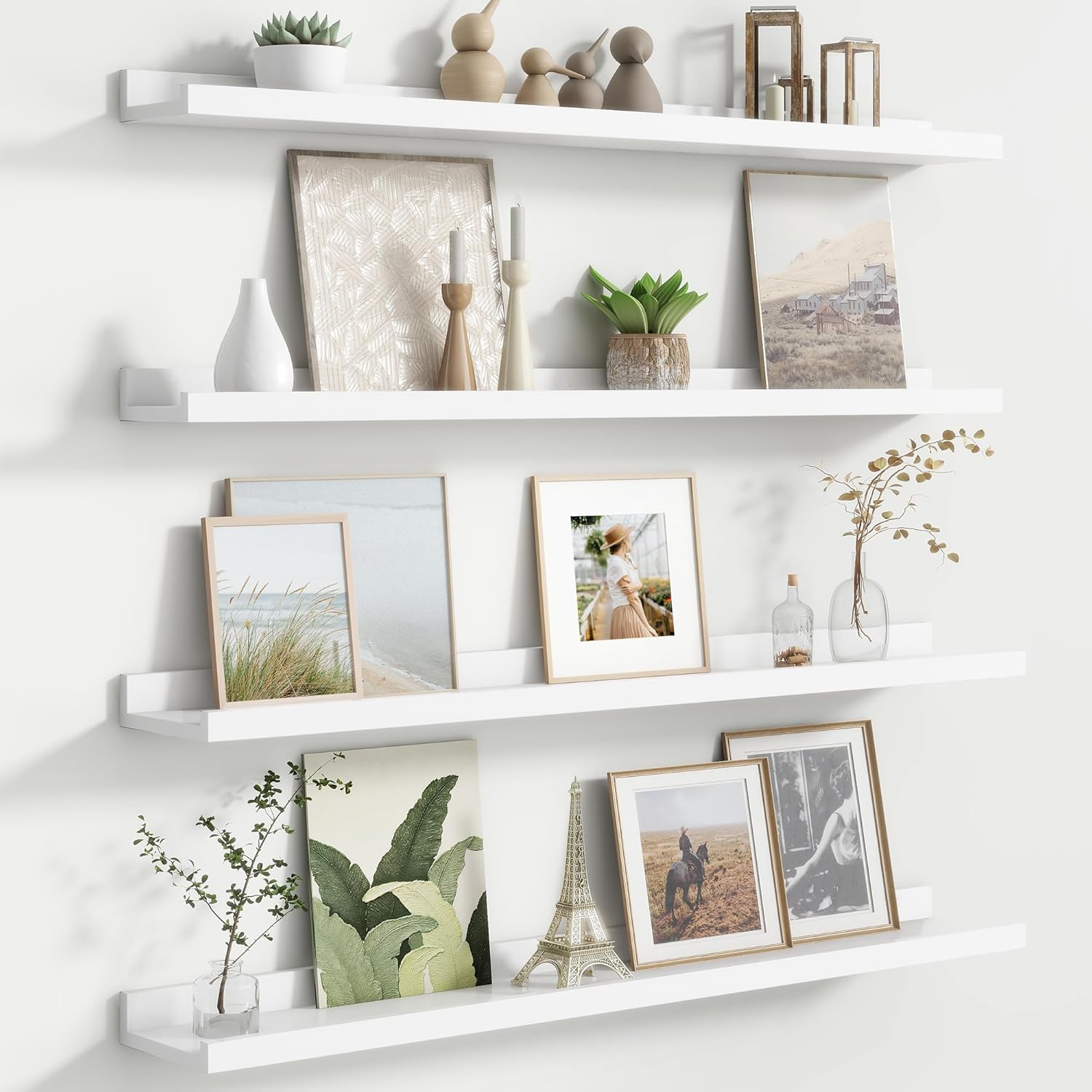 Floating Picture Ledge Shelves Set of 4, 48 Inch Shelves with Lip - Large Nursery Book Shelf for Toys Storage, Kids Bookshelf Wall Mounted Living Room Bedroom Decor Frames