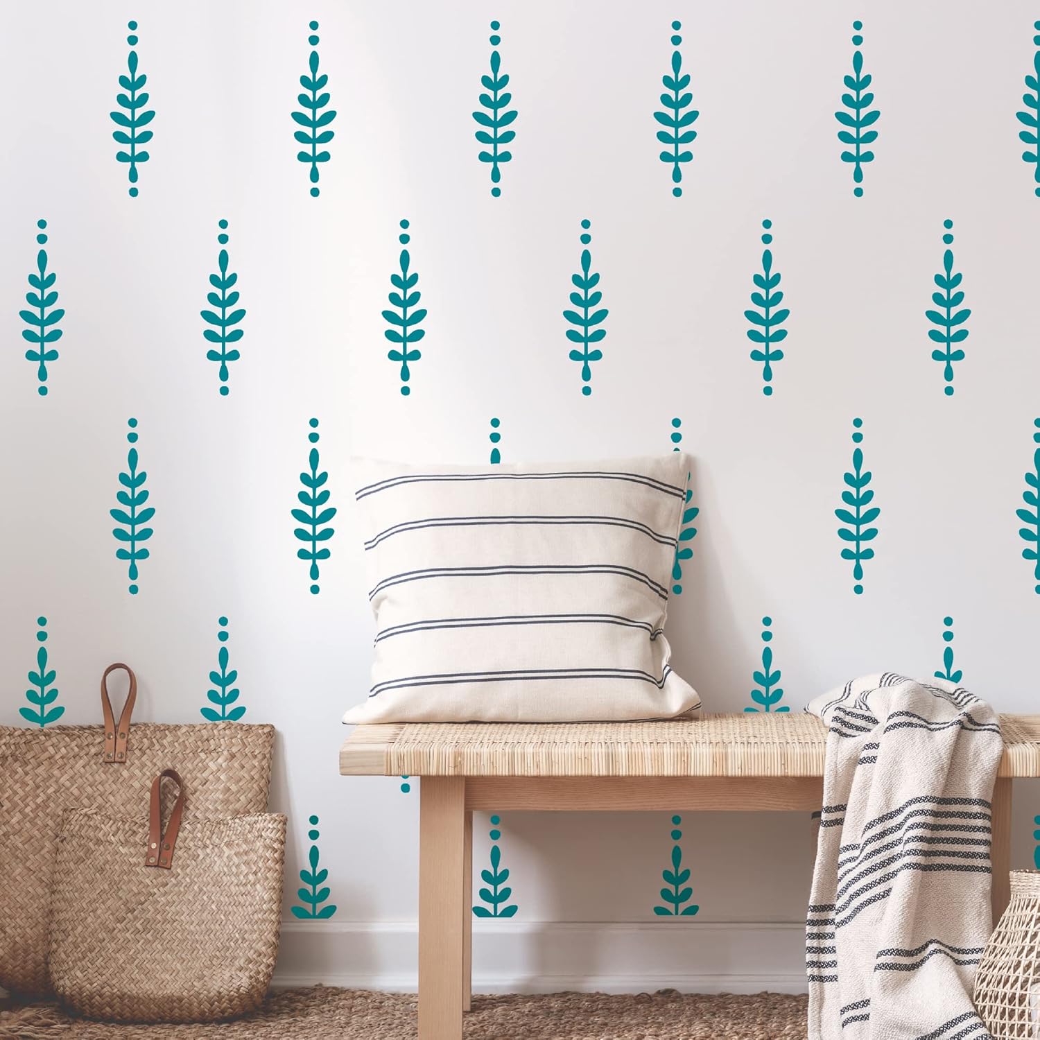 A Room with Floral Vinyl Leaves Wall Decals, Peel and Stick Modern Boho Flower Stickers for Bedroom Livingroom Home Wall Art Decor-Black