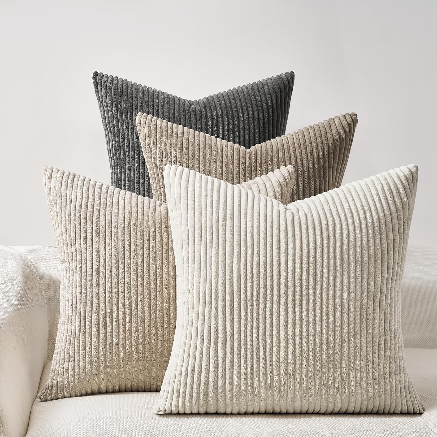 Topfinel Fall Burnt Orange Decorative Throw Pillows Covers 18x18 Inch Set of 4,Yellow Green Gradient Series Corduroy Striped Square Pillow Case,Western Modern Cushion Cover for Couch Sofa Bedroom