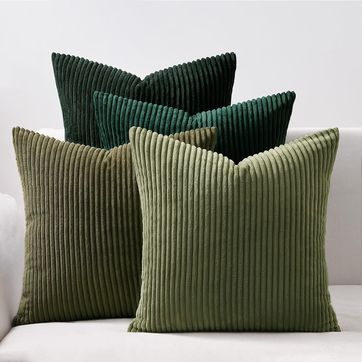Topfinel Fall Burnt Orange Decorative Throw Pillows Covers 18x18 Inch Set of 4,Yellow Green Gradient Series Corduroy Striped Square Pillow Case,Western Modern Cushion Cover for Couch Sofa Bedroom