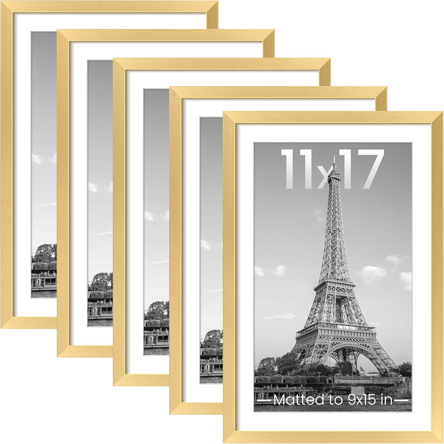 upsimples 11x14 Picture Frame Set of 5, Display Pictures 8x10 with Mat or 11x14 Without Mat, Wall Gallery Photo Frames, Black