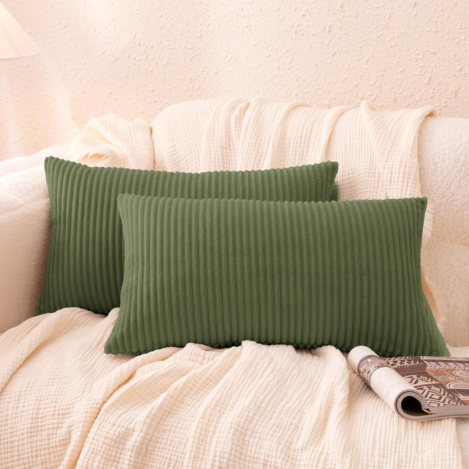 Amazon Basics Plush Striped Throw Pillow Covers, Soft Fluffy Decorative Pillow Covers for Sofa, Couch, Living Room, Bed, 18 × 18in, Gray, Pack of 2