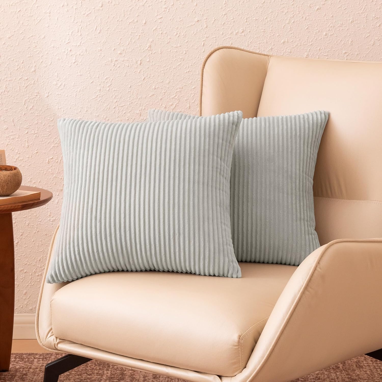 Amazon Basics Plush Striped Throw Pillow Covers, Soft Fluffy Decorative Pillow Covers for Sofa, Couch, Living Room, Bed, 18 × 18in, Gray, Pack of 2