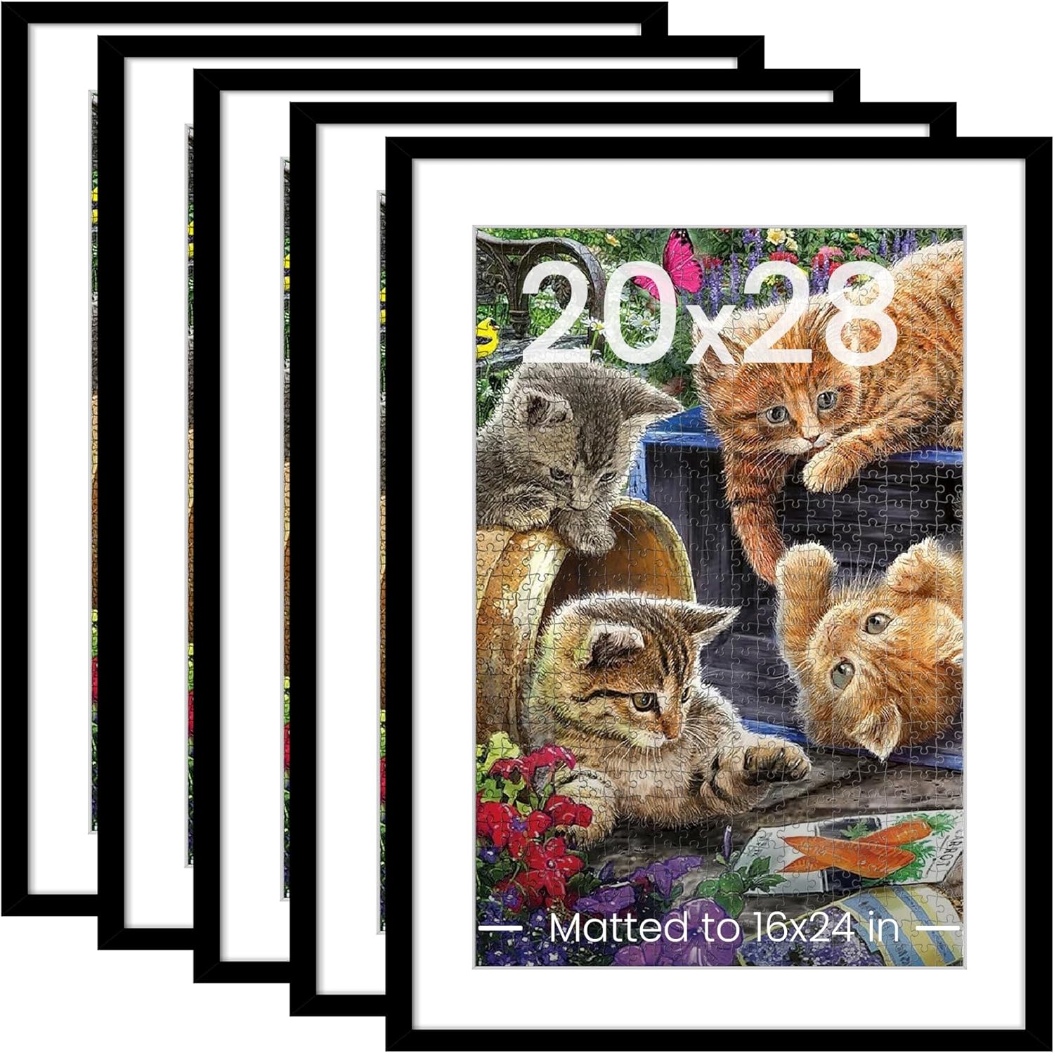 upsimples 11x14 Picture Frame Set of 5, Display Pictures 8x10 with Mat or 11x14 Without Mat, Wall Gallery Photo Frames, Black